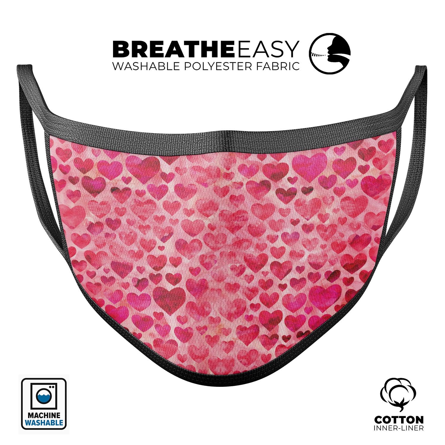 Pink Watercolor V3 mouth cover made of cotton, featuring adjustable ear loops and a vibrant design, suitable for unisex use.