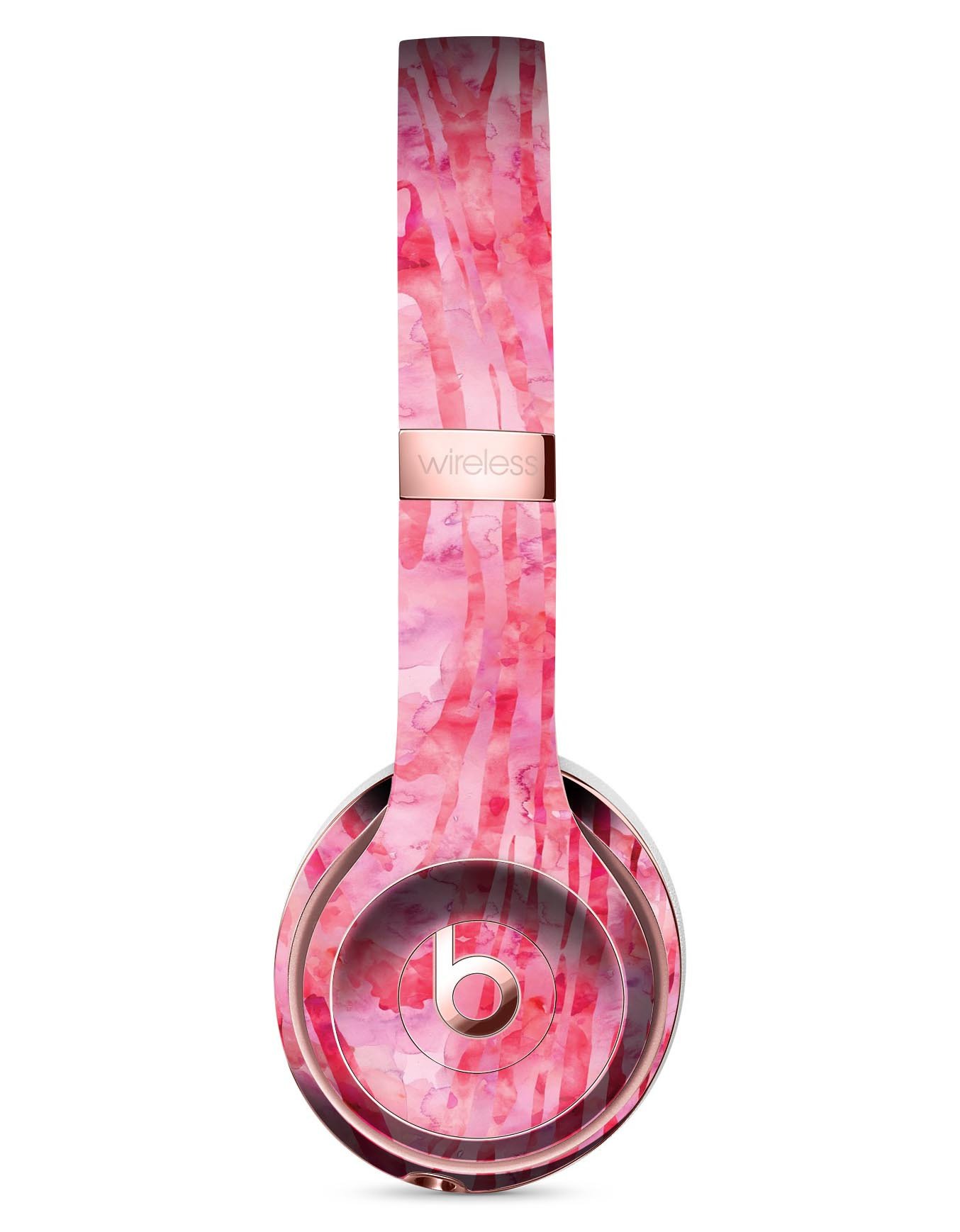 Pink Watercolor Woodgrain Skin Kit for Beats by Dre Solo 3 Wireless Headphones, showcasing vibrant colors and artistic design.