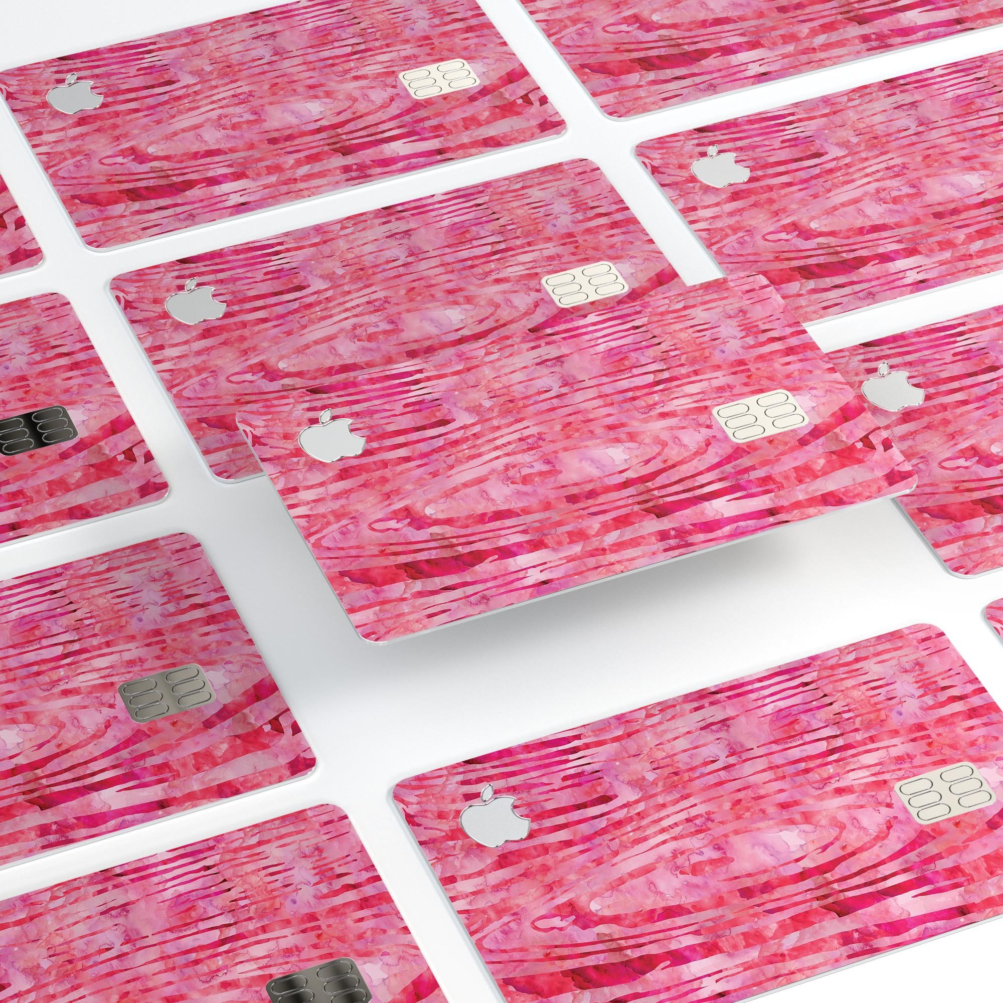 Pink Watercolor Woodgrain decal skin for Apple Card, showcasing its vibrant design and premium quality.