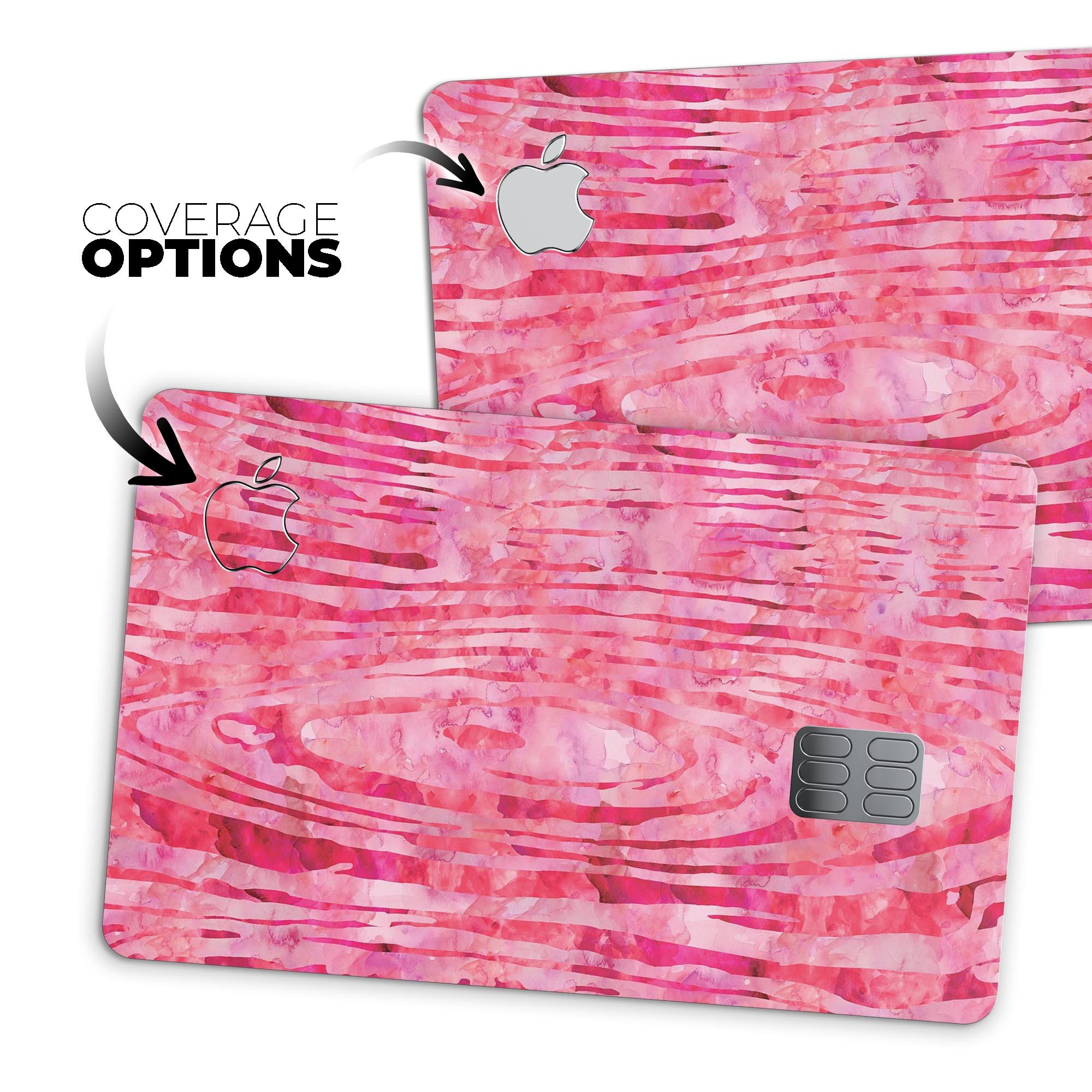 Pink Watercolor Woodgrain decal skin for Apple Card, showcasing its vibrant design and premium quality.
