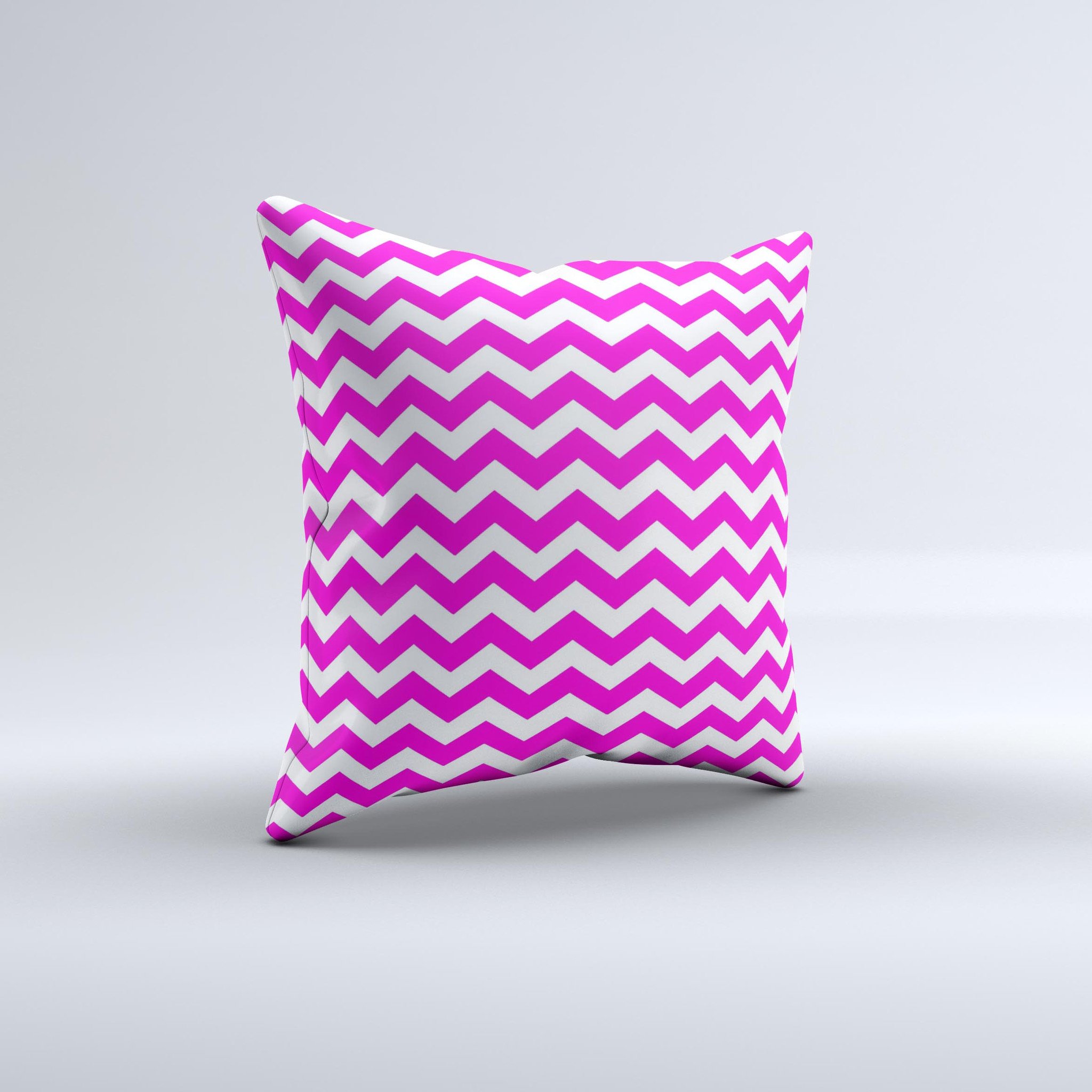 Pink and white chevron pattern decorative throw pillow, handcrafted in Virginia with high thread count fabric and plush polyester filling.