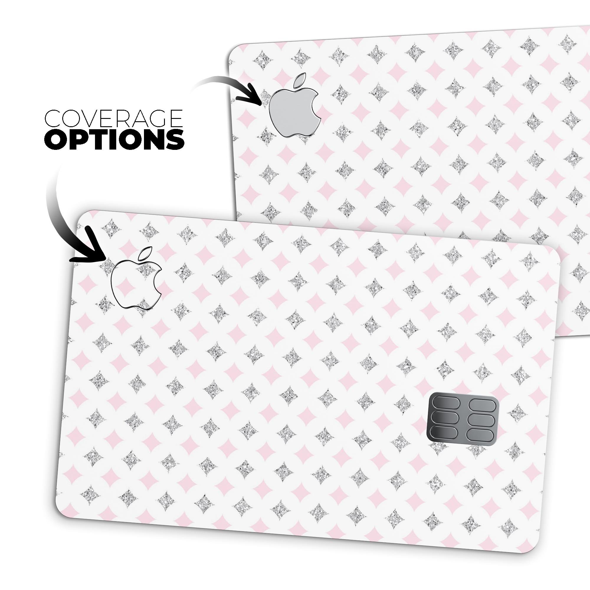 Pink and Silver Glitter Premium Protective Decal for Apple Card, showcasing its vibrant design and protective features.