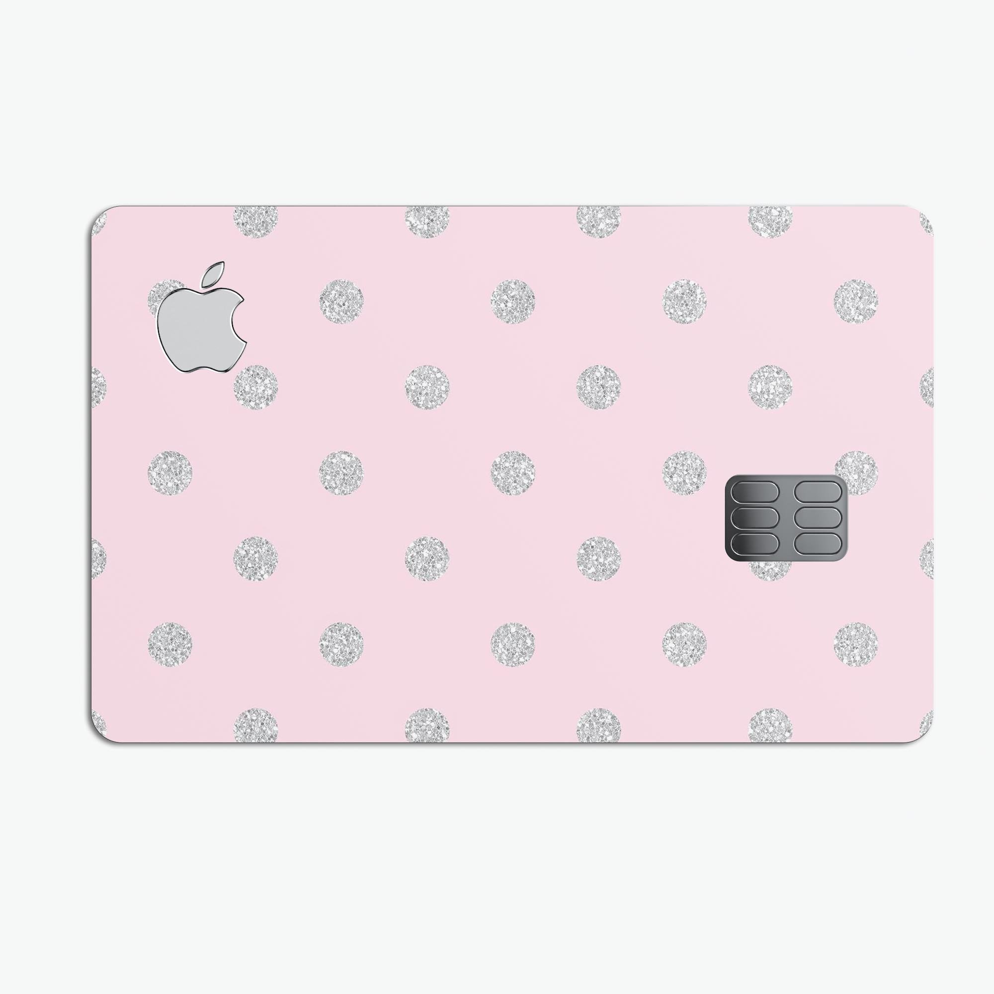 Pink and Silver Glitter 0011 Dots Premium Protective Decal for Apple Card, showcasing its vibrant design and protective features.