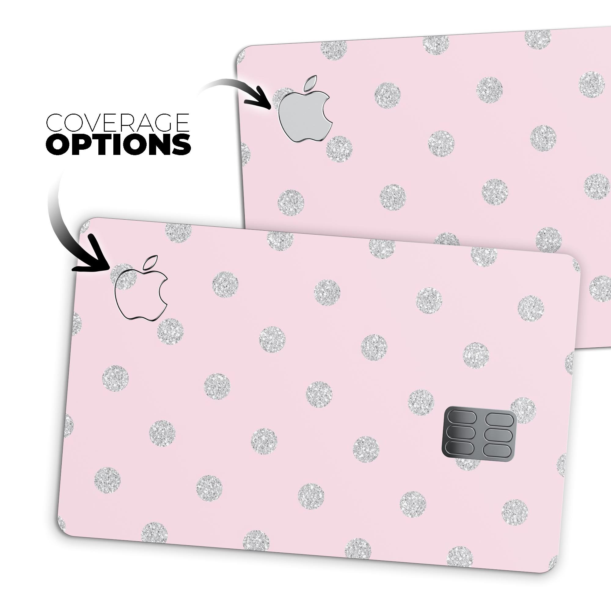 Pink and Silver Glitter 0011 Dots Premium Protective Decal for Apple Card, showcasing its vibrant design and protective features.