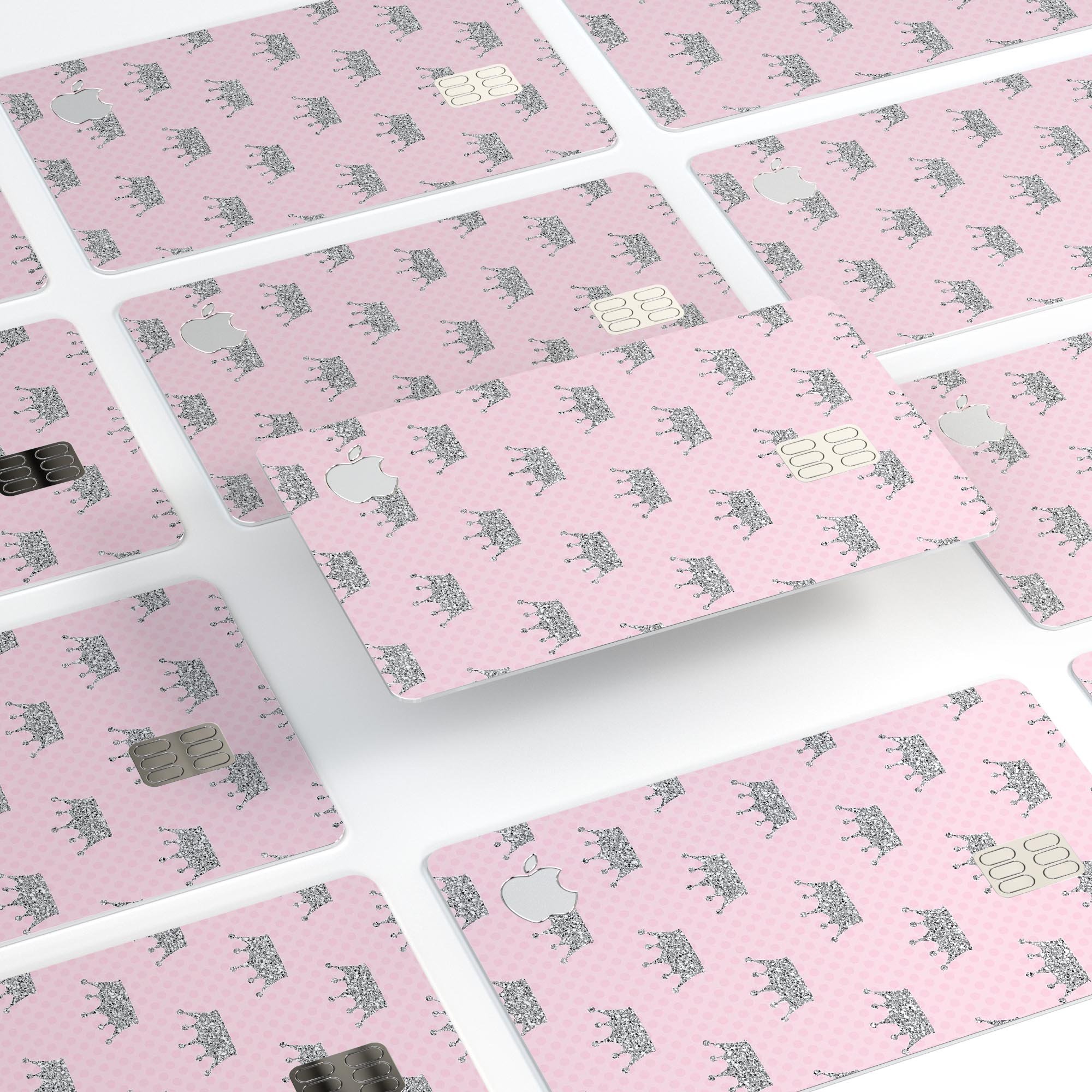 Pink and Silver Glitter Premium Protective Decal for Apple Card, showcasing its vibrant colors and glossy finish.