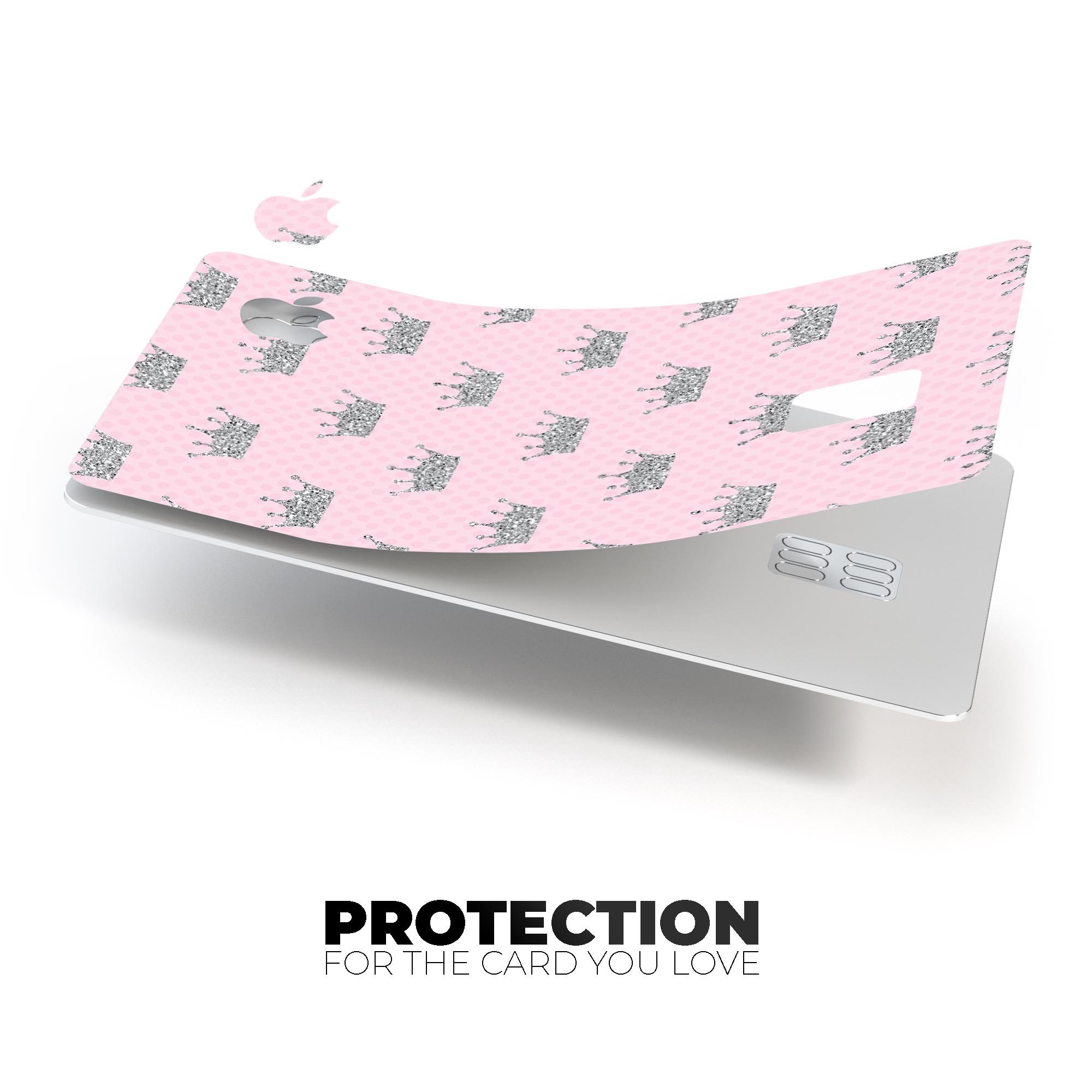 Pink and Silver Glitter Premium Protective Decal for Apple Card, showcasing its vibrant colors and glossy finish.