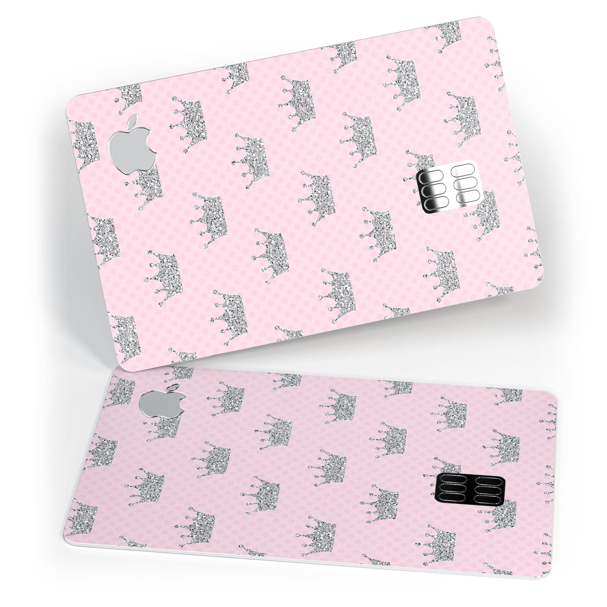 Pink and Silver Glitter Premium Protective Decal for Apple Card, showcasing its vibrant colors and glossy finish.
