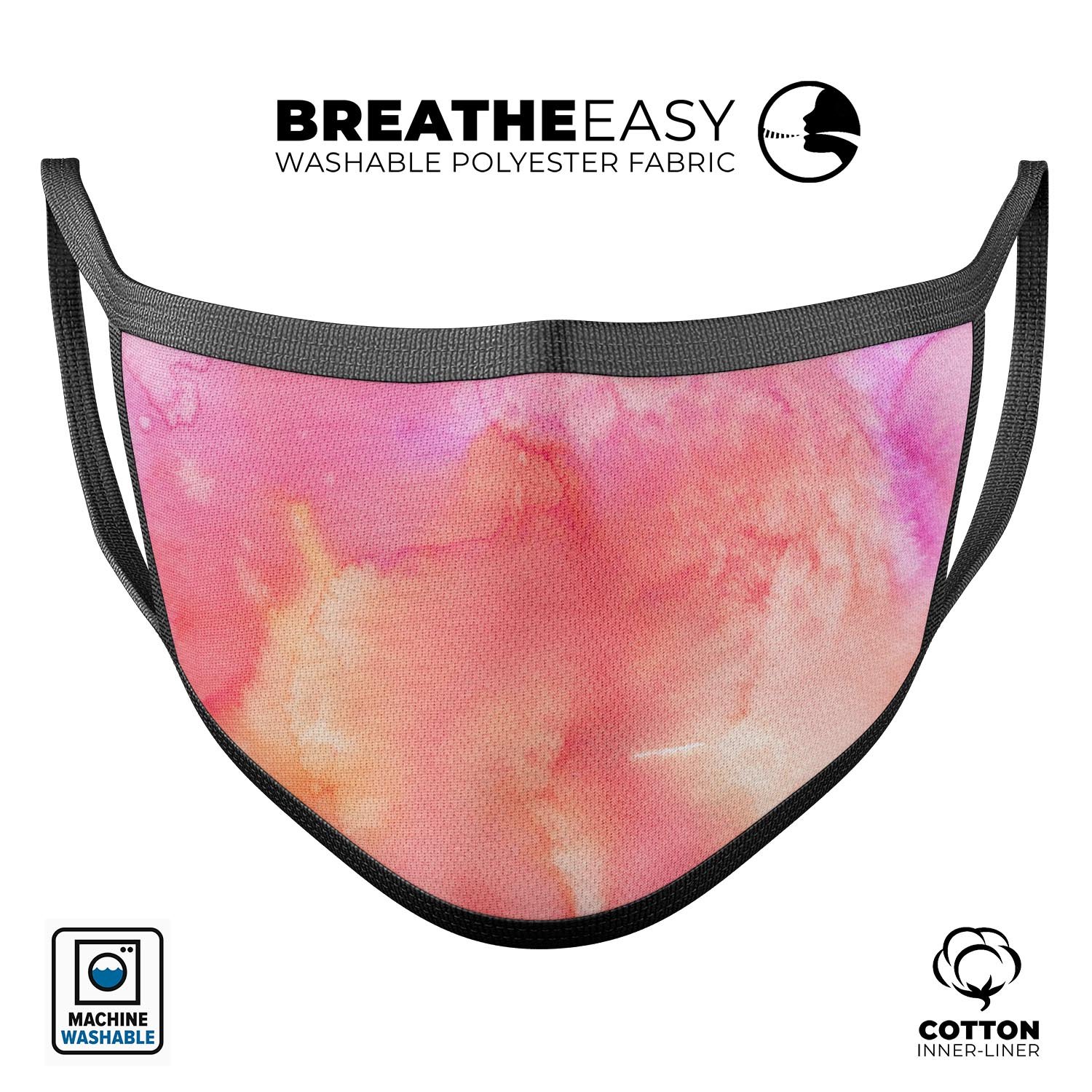 Pinkish 1102 Absorbed Watercolor Texture face mask, showcasing vibrant colors and a comfortable design, made in the USA.