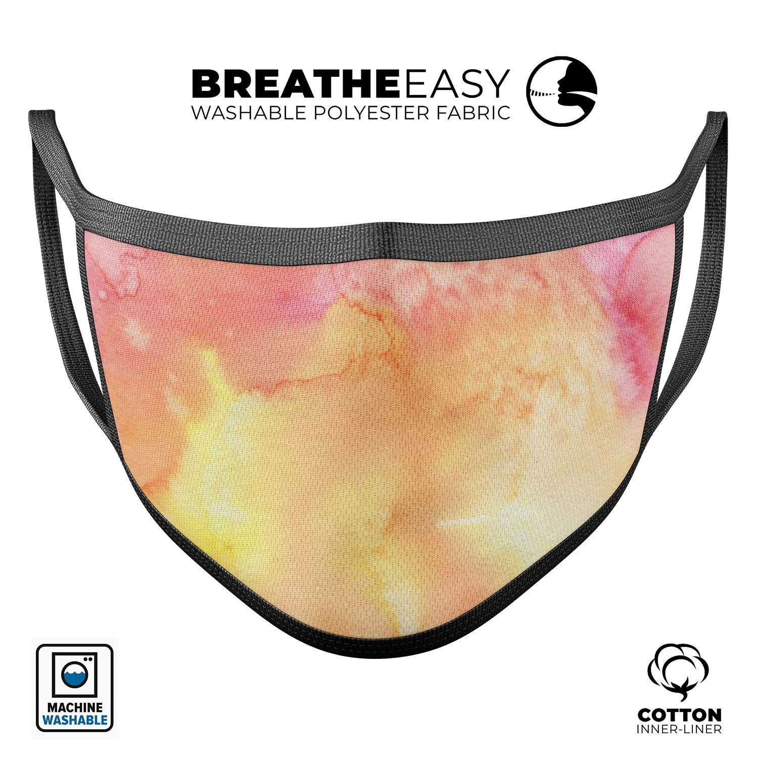 Pinkish 423971 Absorbed Watercolor Texture reusable face mask, featuring a vibrant watercolor design and adjustable ear loops.