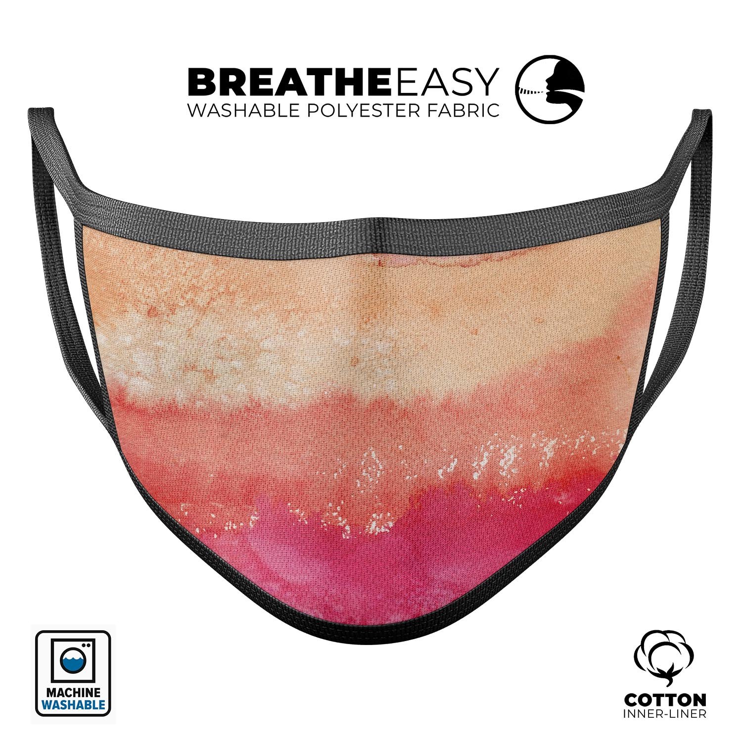 Pinkish 432 Absorbed Watercolor Texture face mask, showcasing vibrant colors and a comfortable design, made in the USA.
