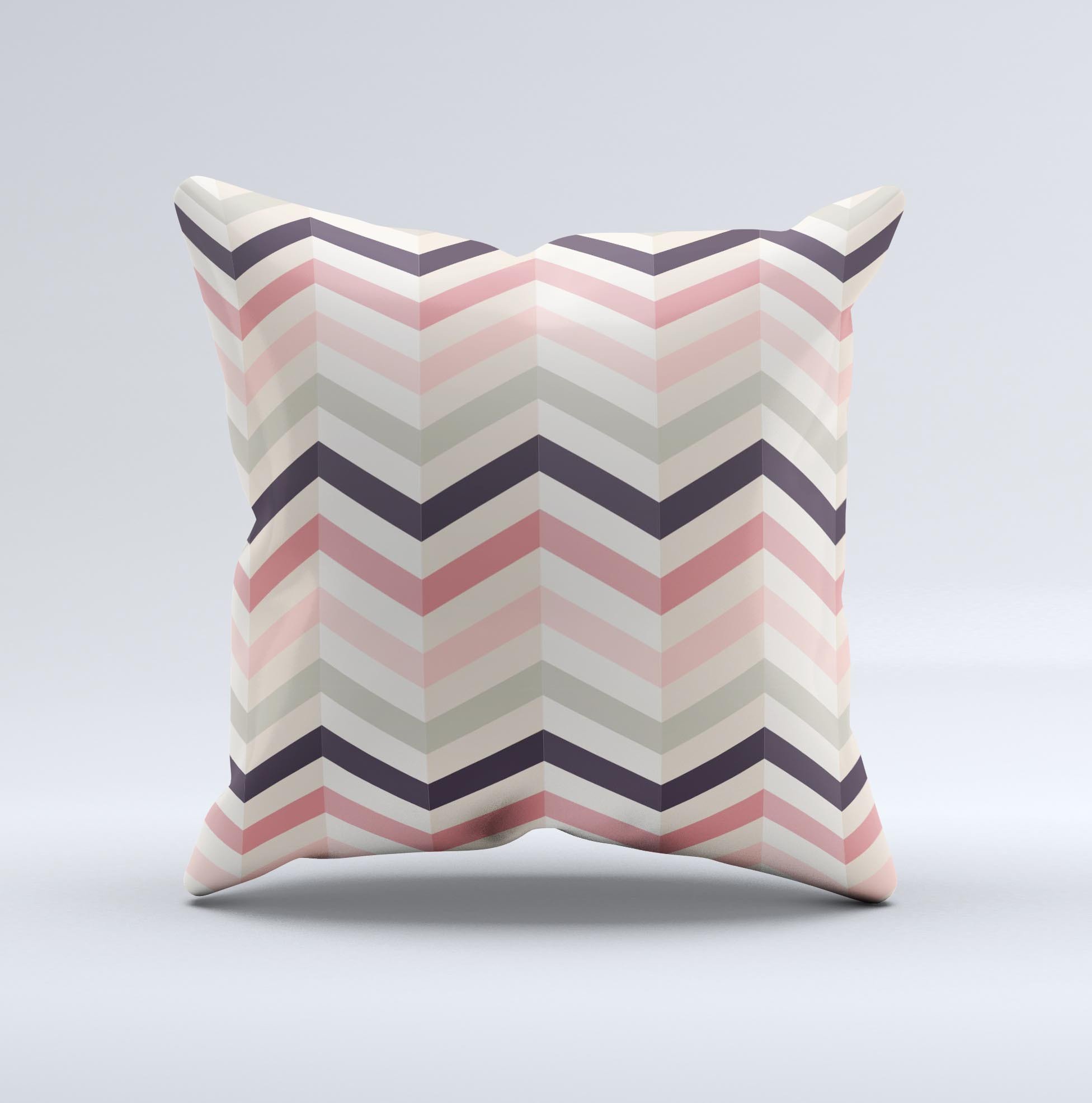Pink-Tan-Black Zigzag Pattern ink-Fuzed Decorative Throw Pillow, showcasing a unique zigzag design with vibrant colors, perfect for home decor.