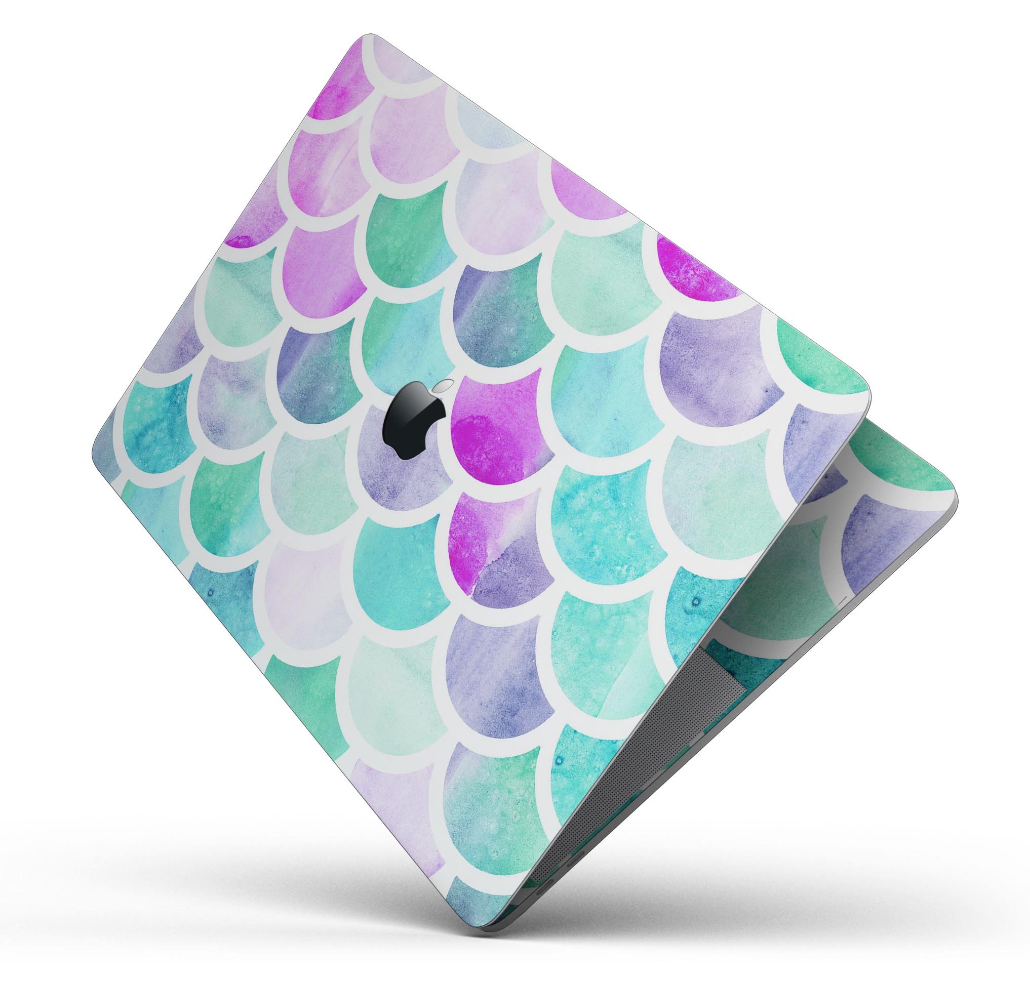 Pop Mermaid Scales skin decal wrap kit for Apple MacBook, showcasing vibrant mermaid scale design and premium vinyl material.