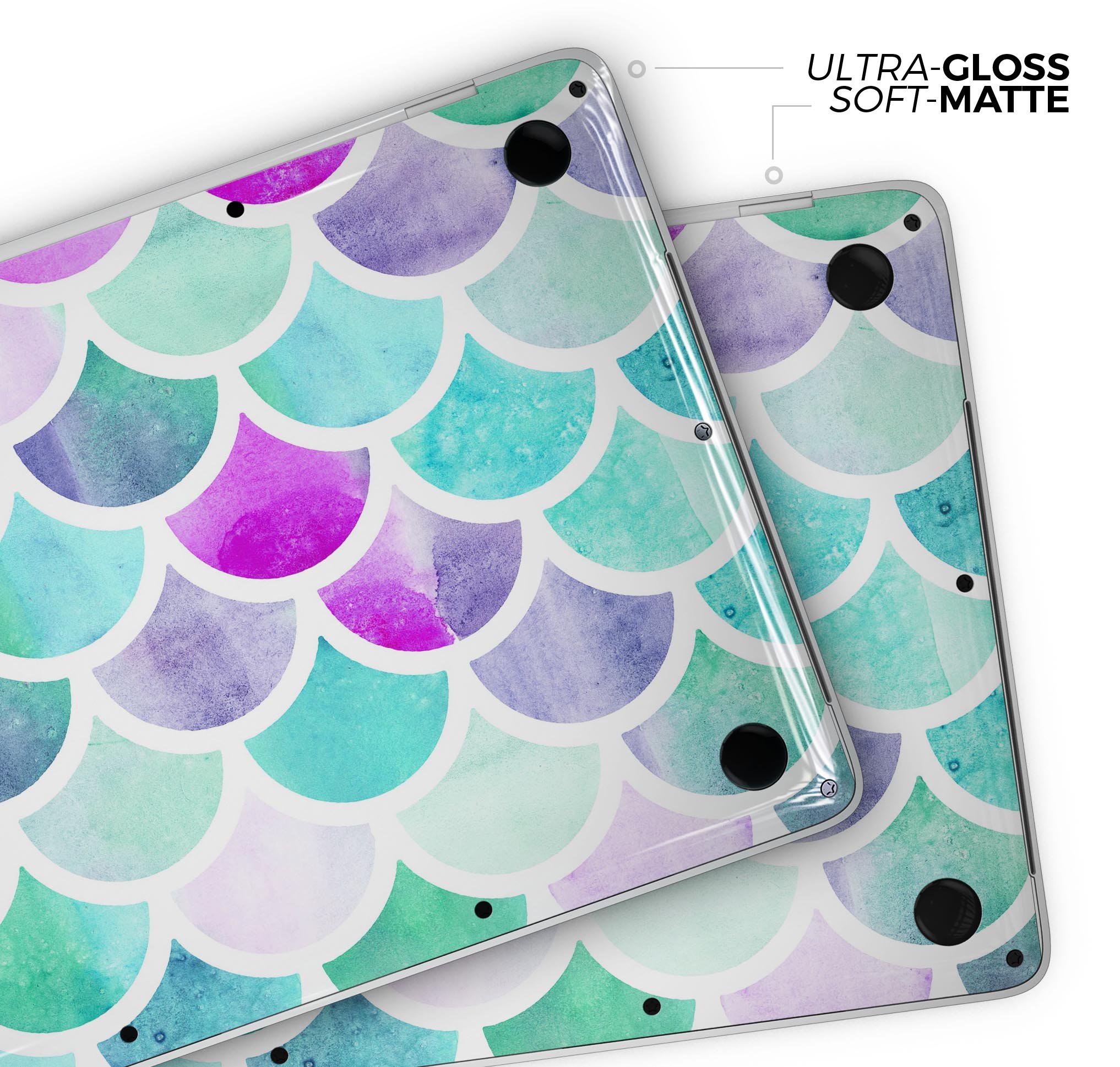 Pop Mermaid Scales skin decal wrap kit for Apple MacBook, showcasing vibrant mermaid scale design and premium vinyl material.