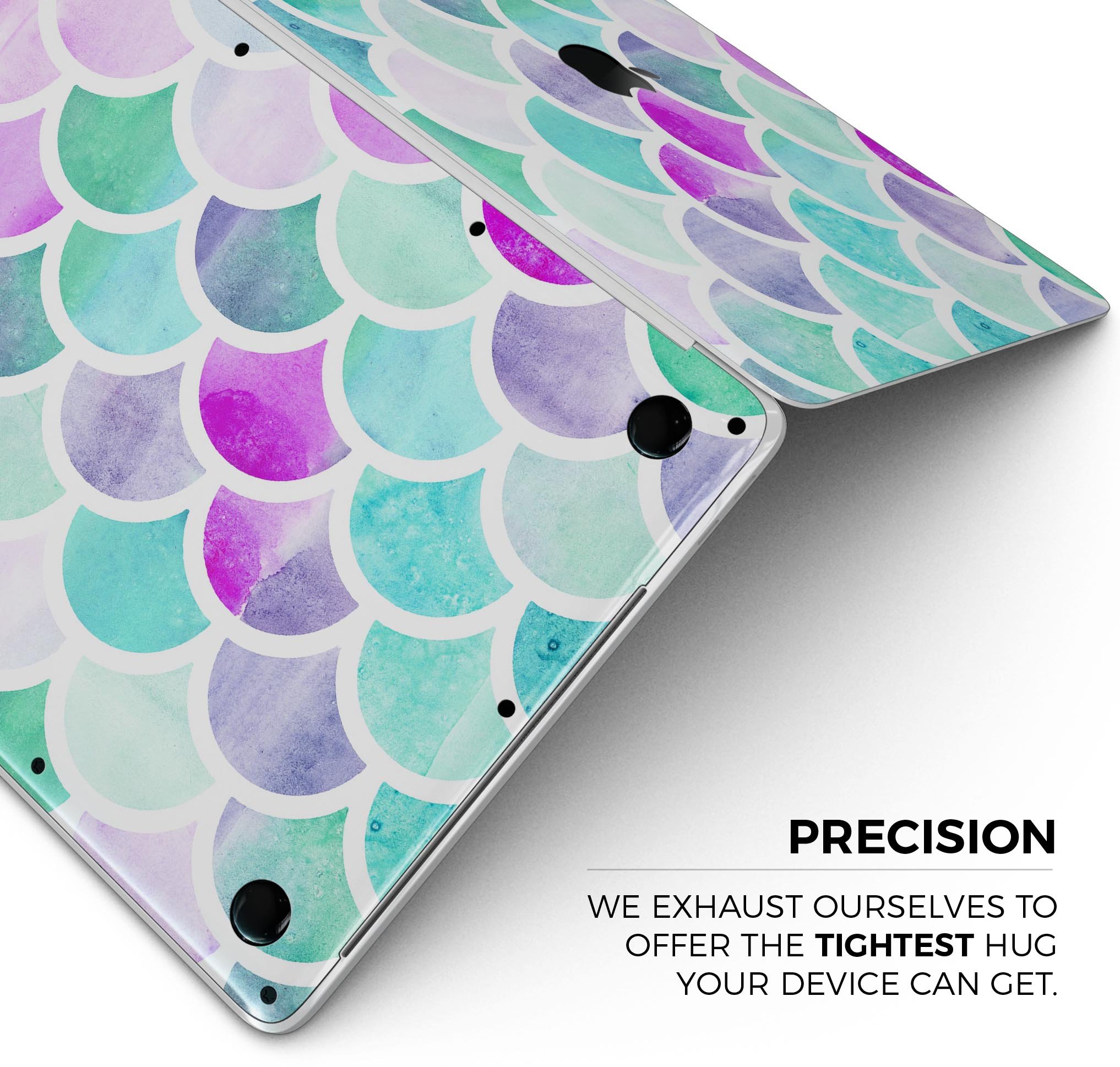 Pop Mermaid Scales skin decal wrap kit for Apple MacBook, showcasing vibrant mermaid scale design and premium vinyl material.