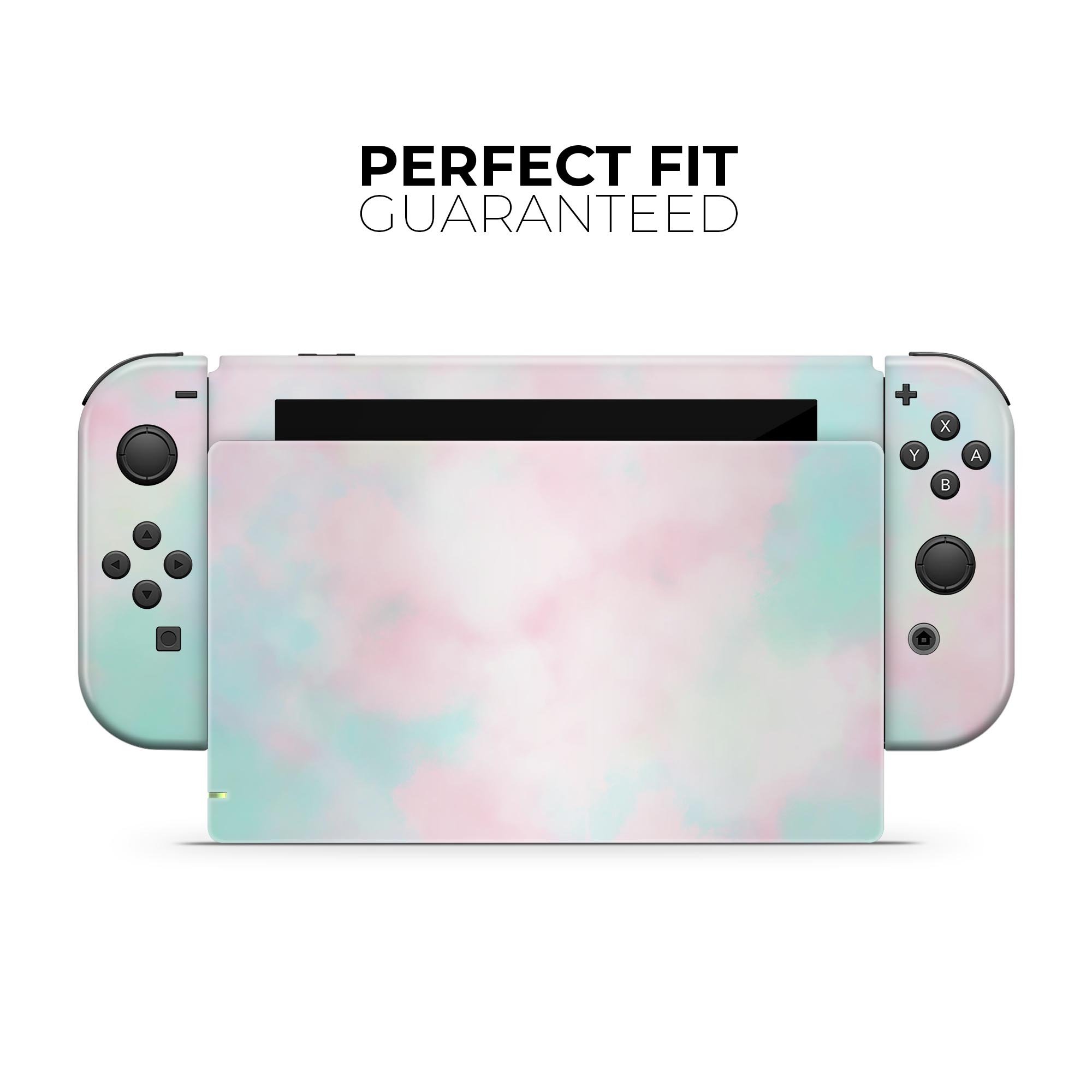 Pretty Pastel Clouds V7 skin decal wrap kit for Nintendo Switch, showcasing a colorful and stylish design that fits snugly on the console.