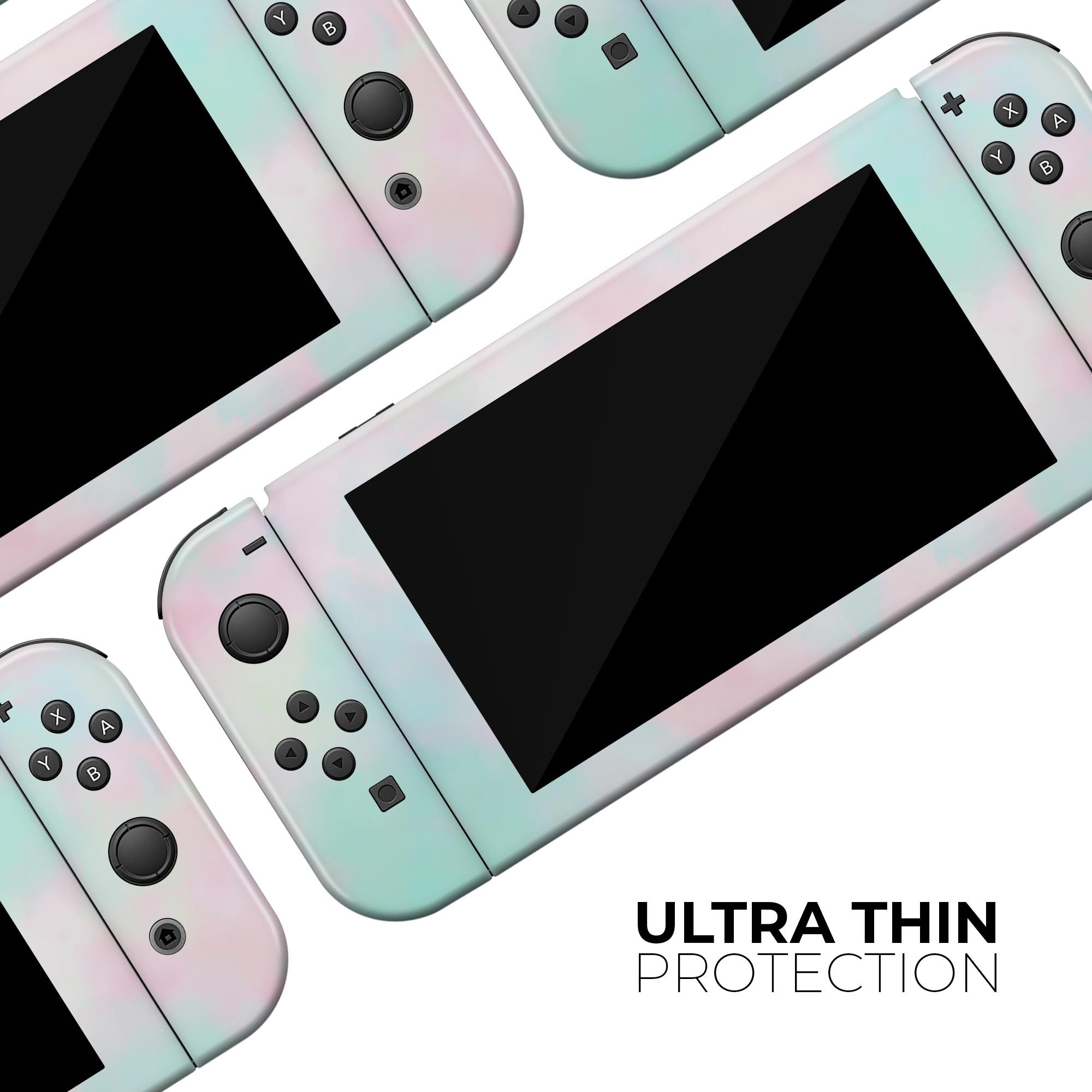Pretty Pastel Clouds V7 skin decal wrap kit for Nintendo Switch, showcasing a colorful and stylish design that fits snugly on the console.