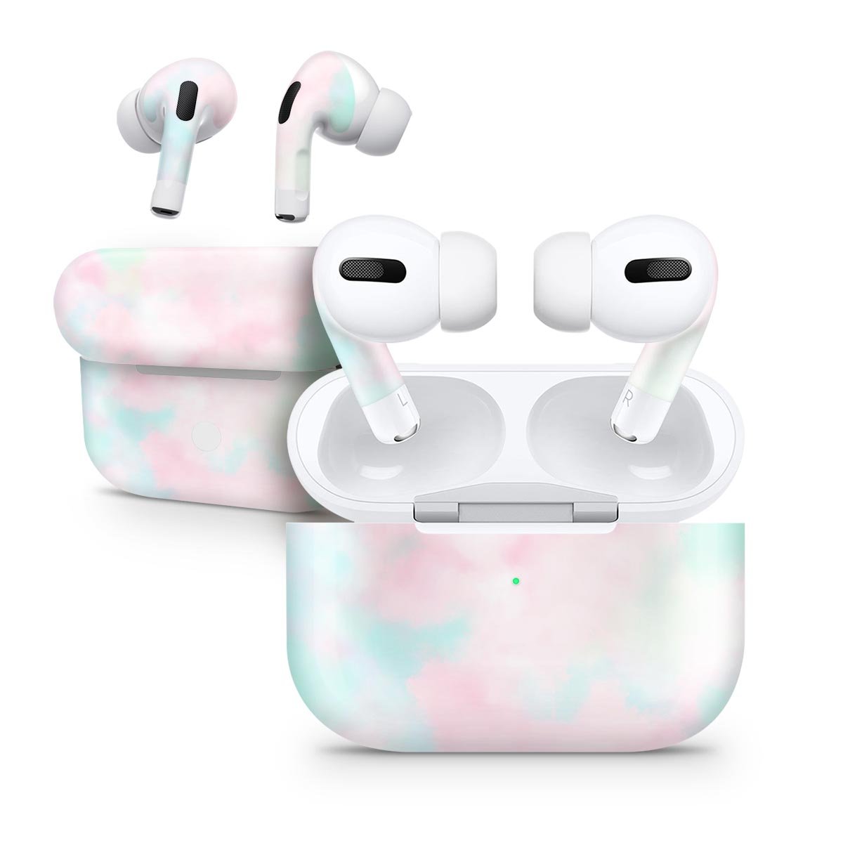 Pretty Pastel Clouds V7 skin decal wrap kit for Apple AirPods Pro, showcasing a colorful pastel design with a soft-touch matte finish.