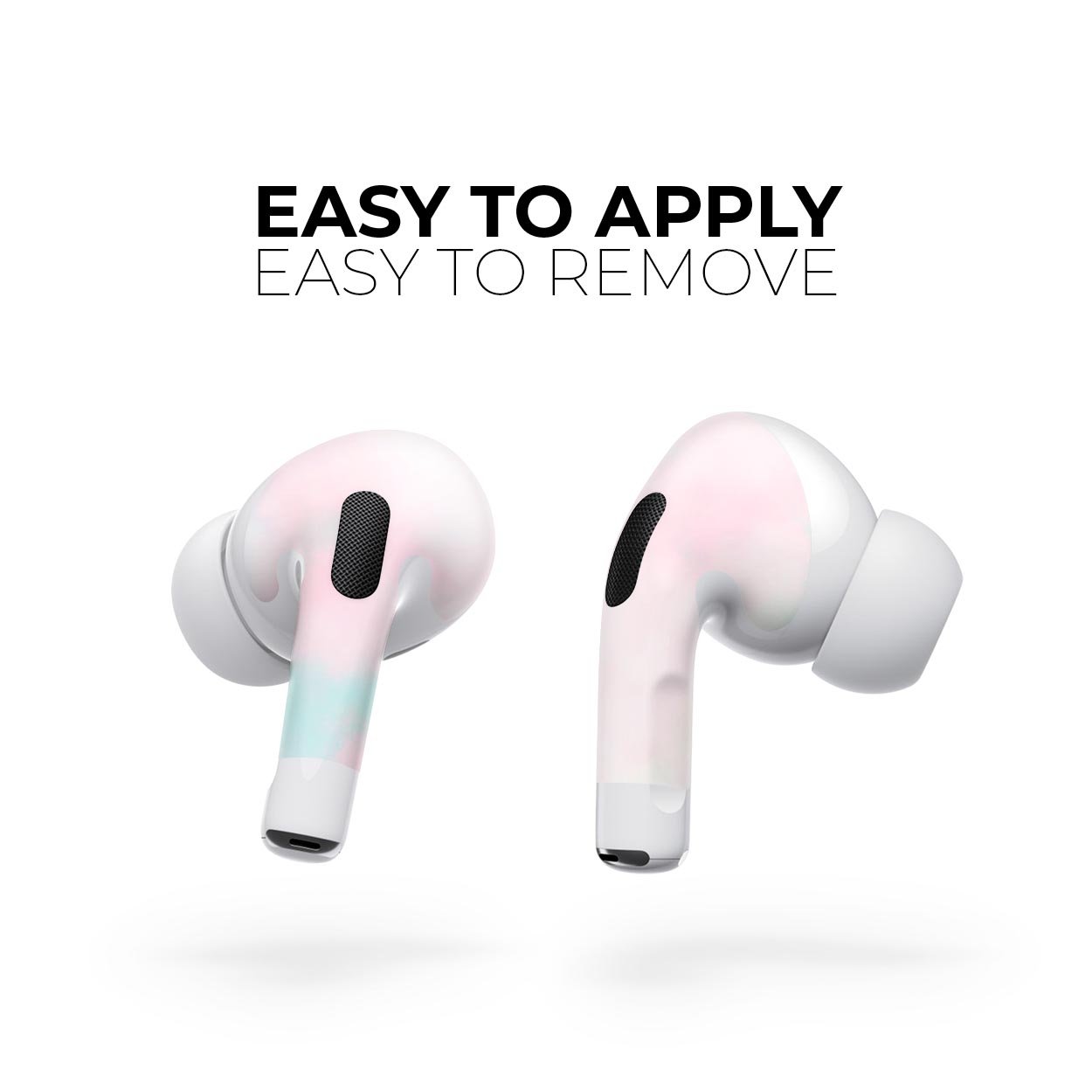 Pretty Pastel Clouds V7 skin decal wrap kit for Apple AirPods Pro, showcasing a colorful pastel design with a soft-touch matte finish.