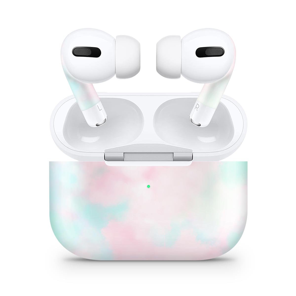 Pretty Pastel Clouds V7 skin decal wrap kit for Apple AirPods Pro, showcasing a colorful pastel design with a soft-touch matte finish.