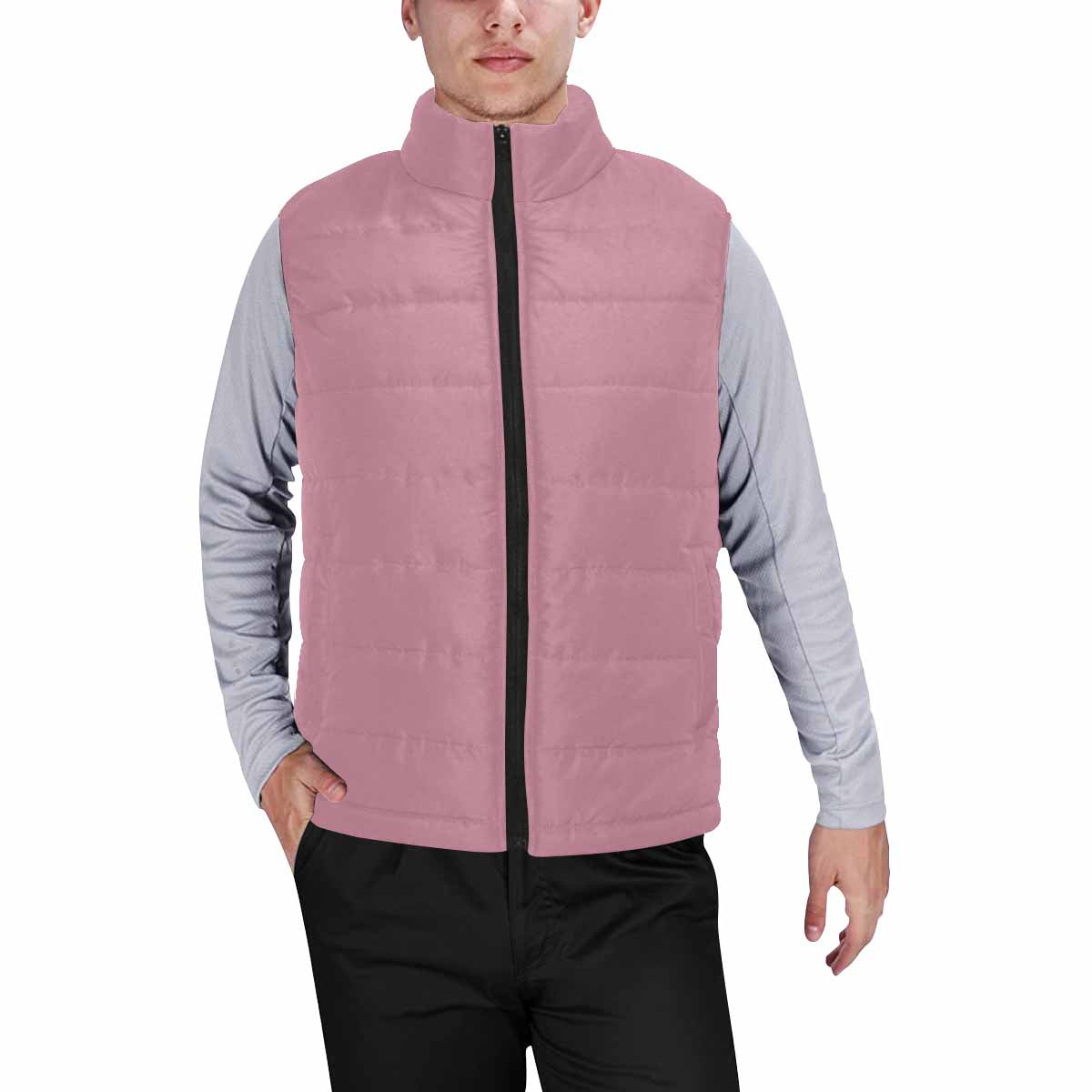 Puce Red Men's Padded Vest featuring a quilted design and zipper closure, perfect for layering in cold weather.