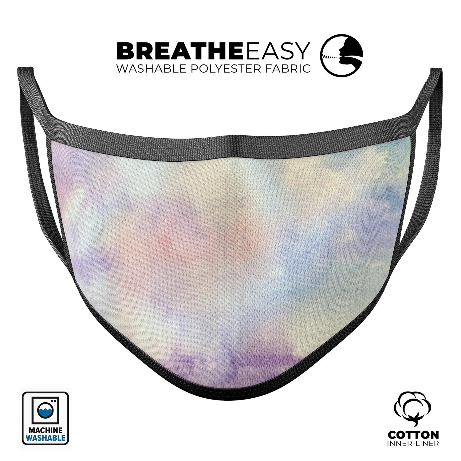 Purple 97 Absorbed Watercolor Texture mouth cover, showcasing vibrant colors and a comfortable design, made in the USA.