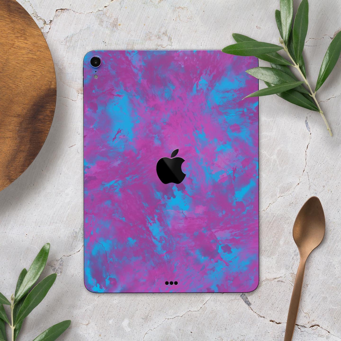 Purple and Blue Paintburst skin decal for Apple iPad, showcasing vibrant colors and sleek design.