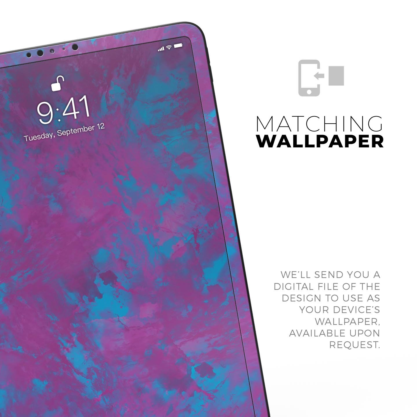 Purple and Blue Paintburst skin decal for Apple iPad, showcasing vibrant colors and sleek design.