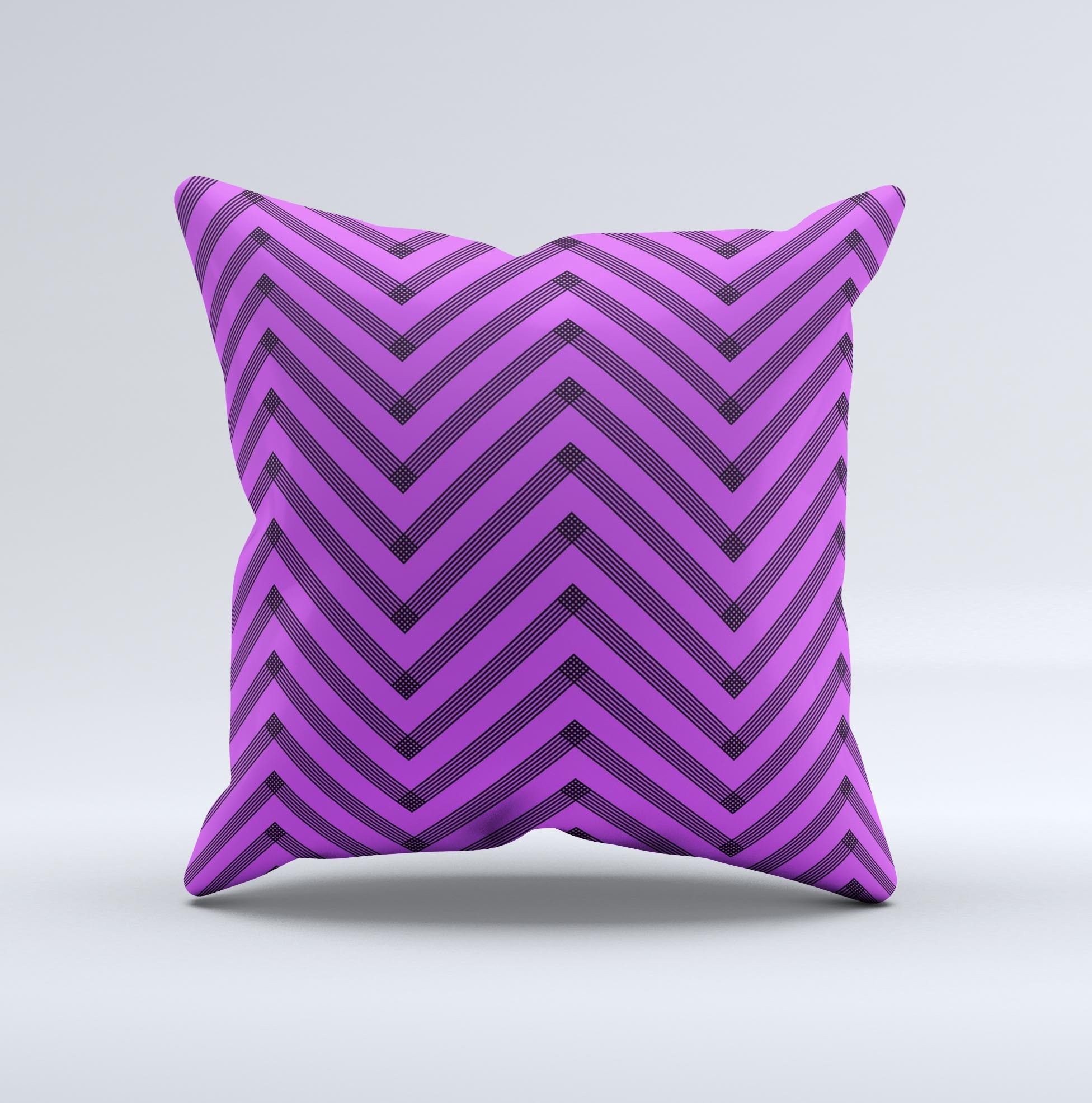 Purple and black decorative throw pillow featuring a chevron sketch design, handcrafted in Virginia with high-quality materials.