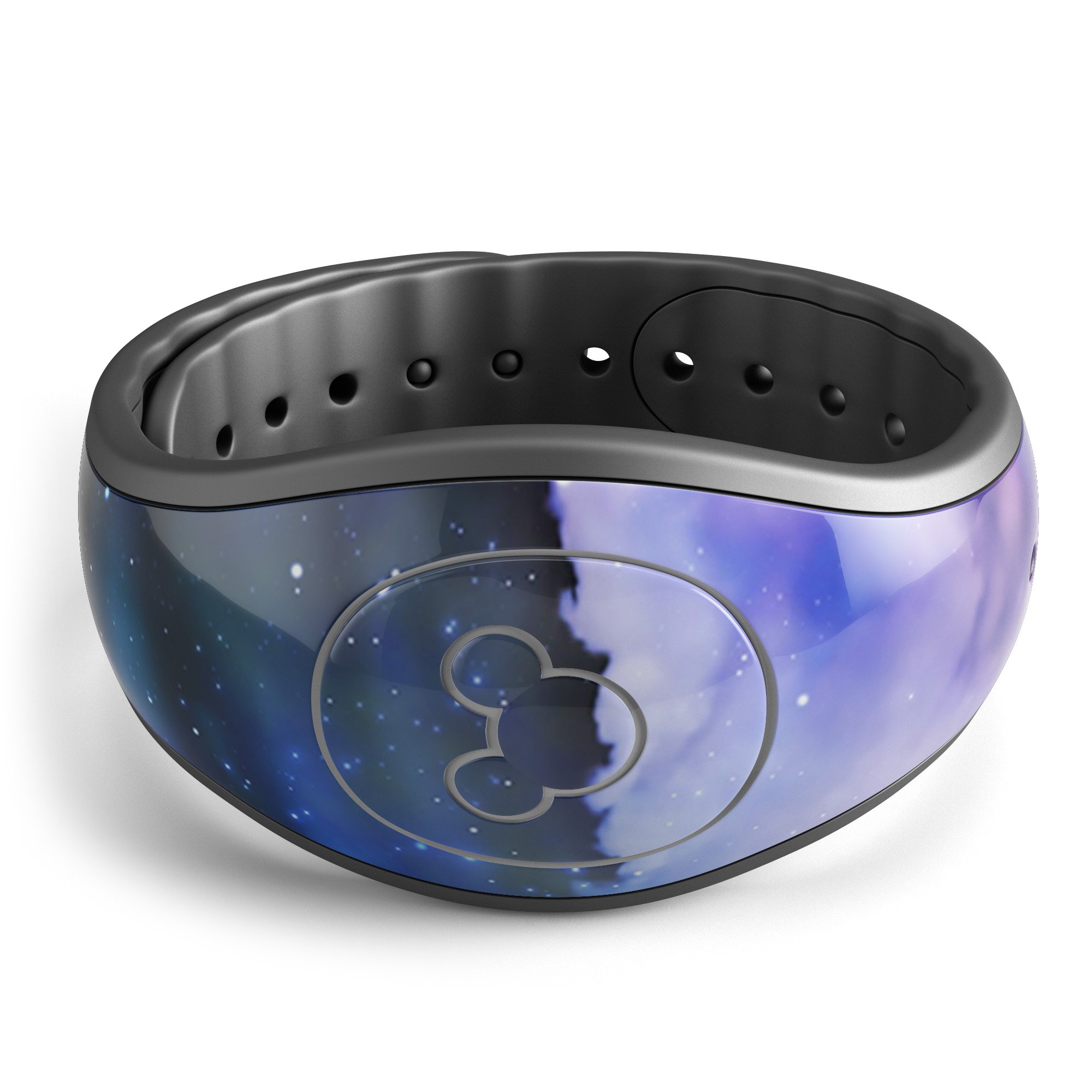 Purple Blue and Pink Cloud Galaxy decal skin wrap kit for Disney Magic Band, showcasing vibrant colors and a stylish design.
