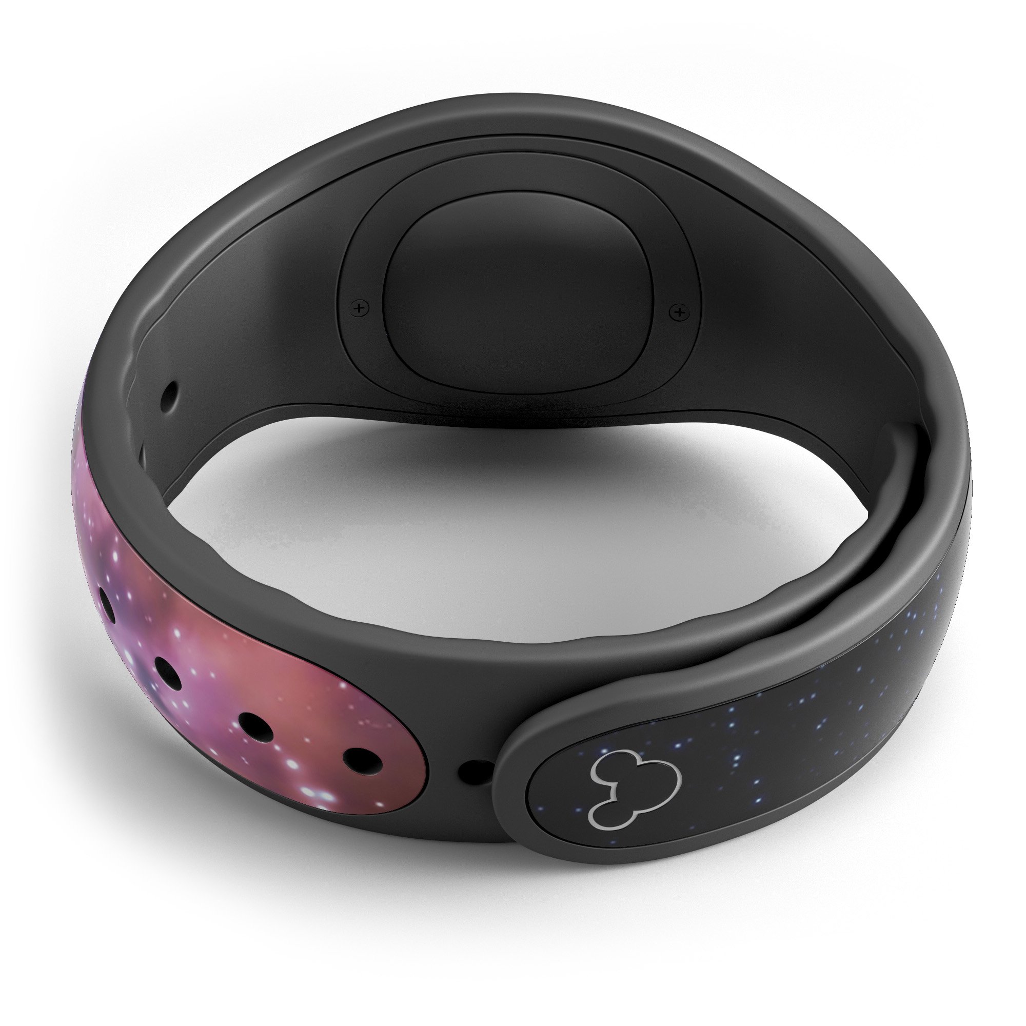 Purple Blue and Pink Cloud Galaxy decal skin wrap kit for Disney Magic Band, showcasing vibrant colors and a stylish design.