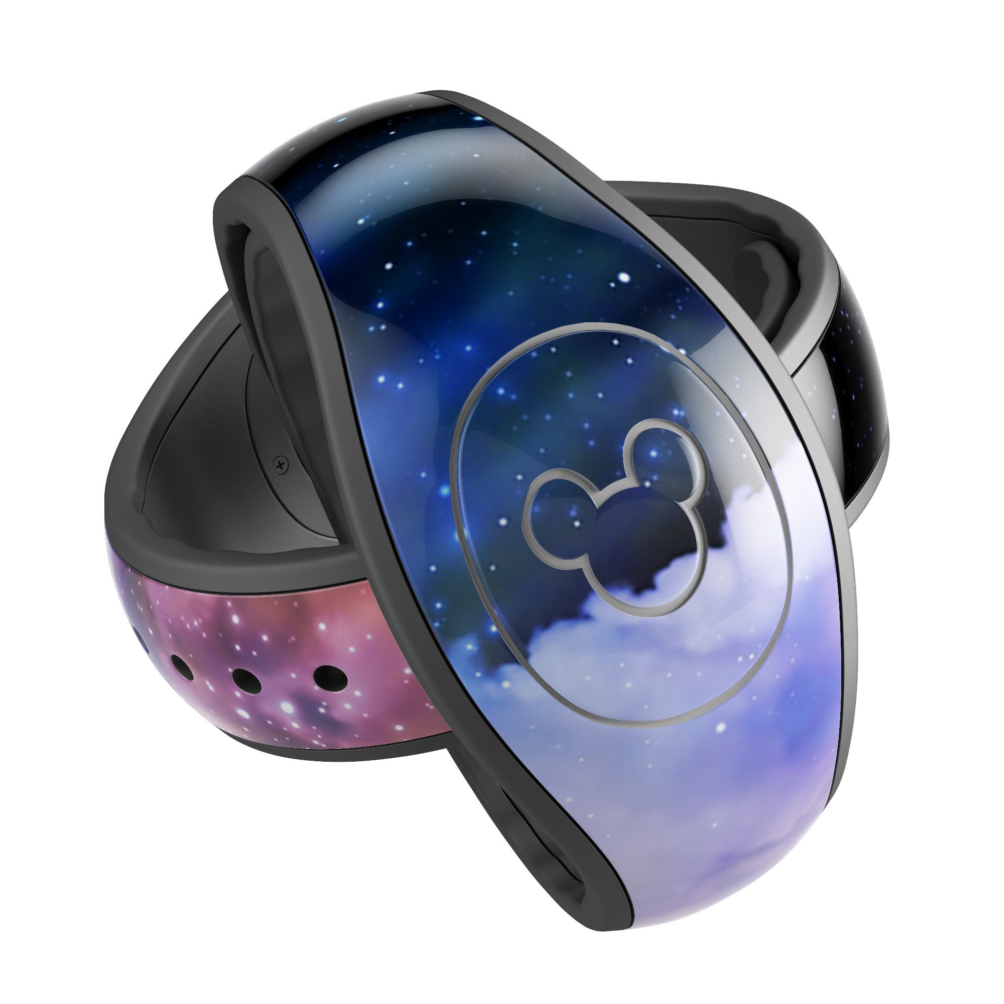 Purple Blue and Pink Cloud Galaxy decal skin wrap kit for Disney Magic Band, showcasing vibrant colors and a stylish design.
