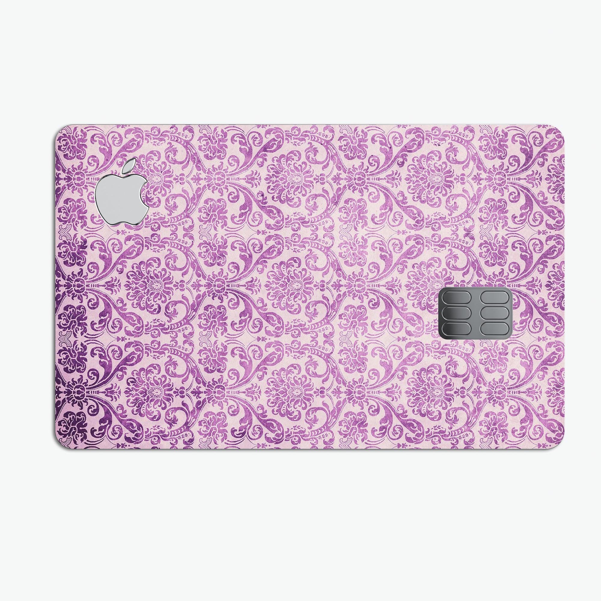 Purple Damask Grunge Pattern skin for Apple Card, showcasing a stylish design with protective features.