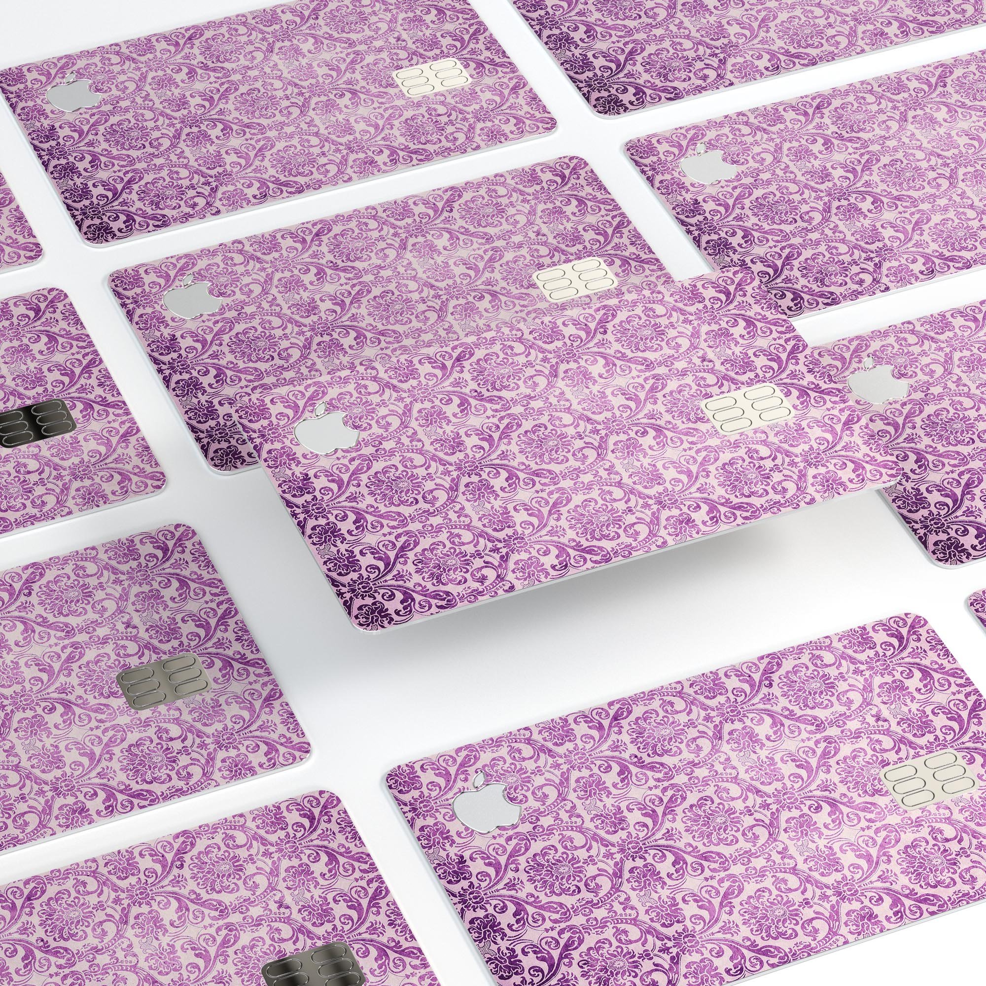 Purple Damask Grunge Pattern skin for Apple Card, showcasing a stylish design with protective features.