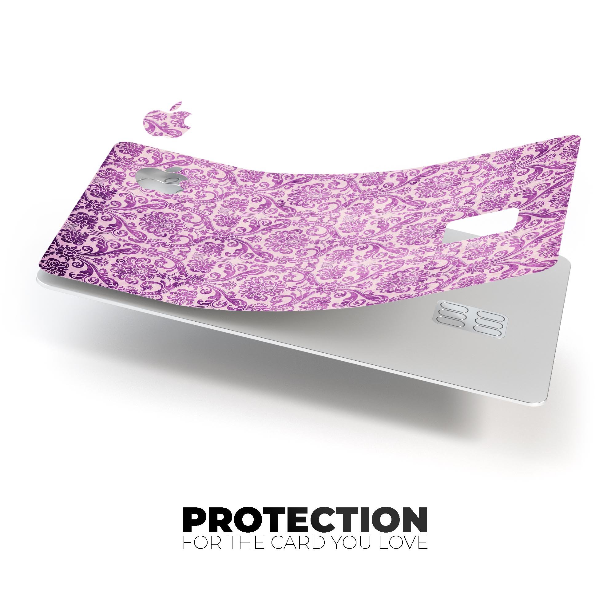 Purple Damask Grunge Pattern skin for Apple Card, showcasing a stylish design with protective features.