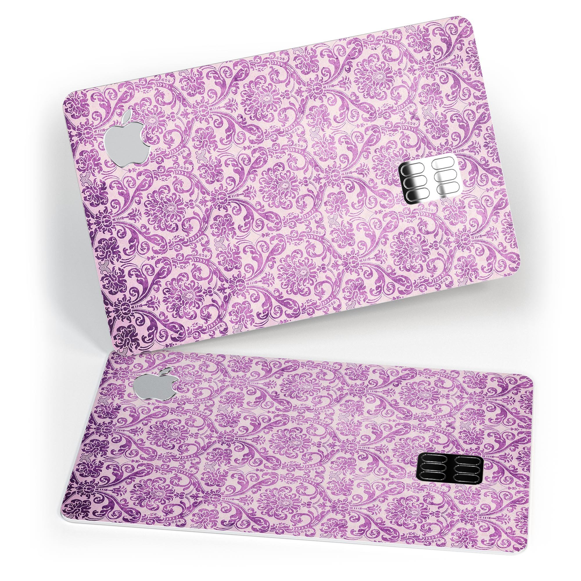 Purple Damask Grunge Pattern skin for Apple Card, showcasing a stylish design with protective features.