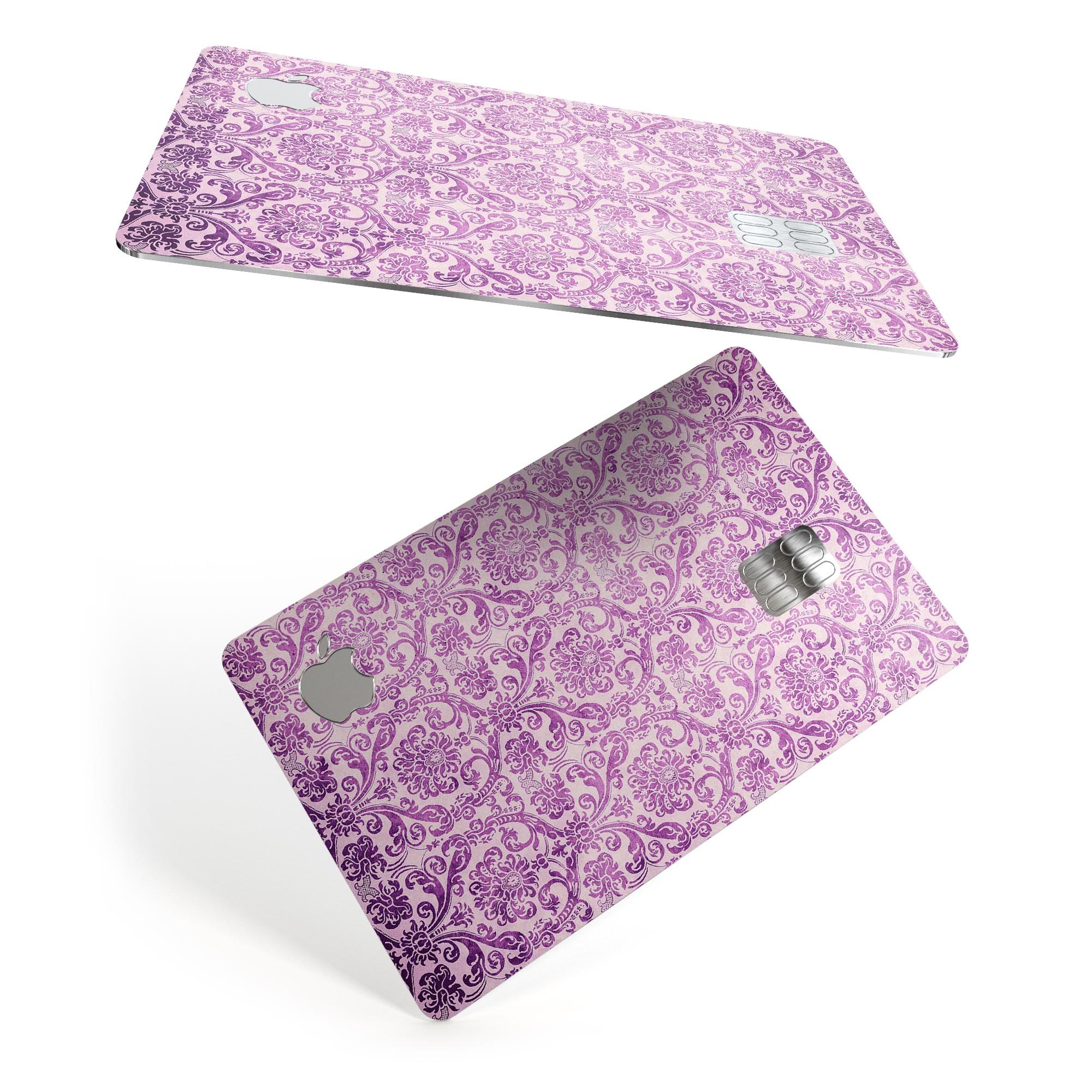 Purple Damask Grunge Pattern skin for Apple Card, showcasing a stylish design with protective features.