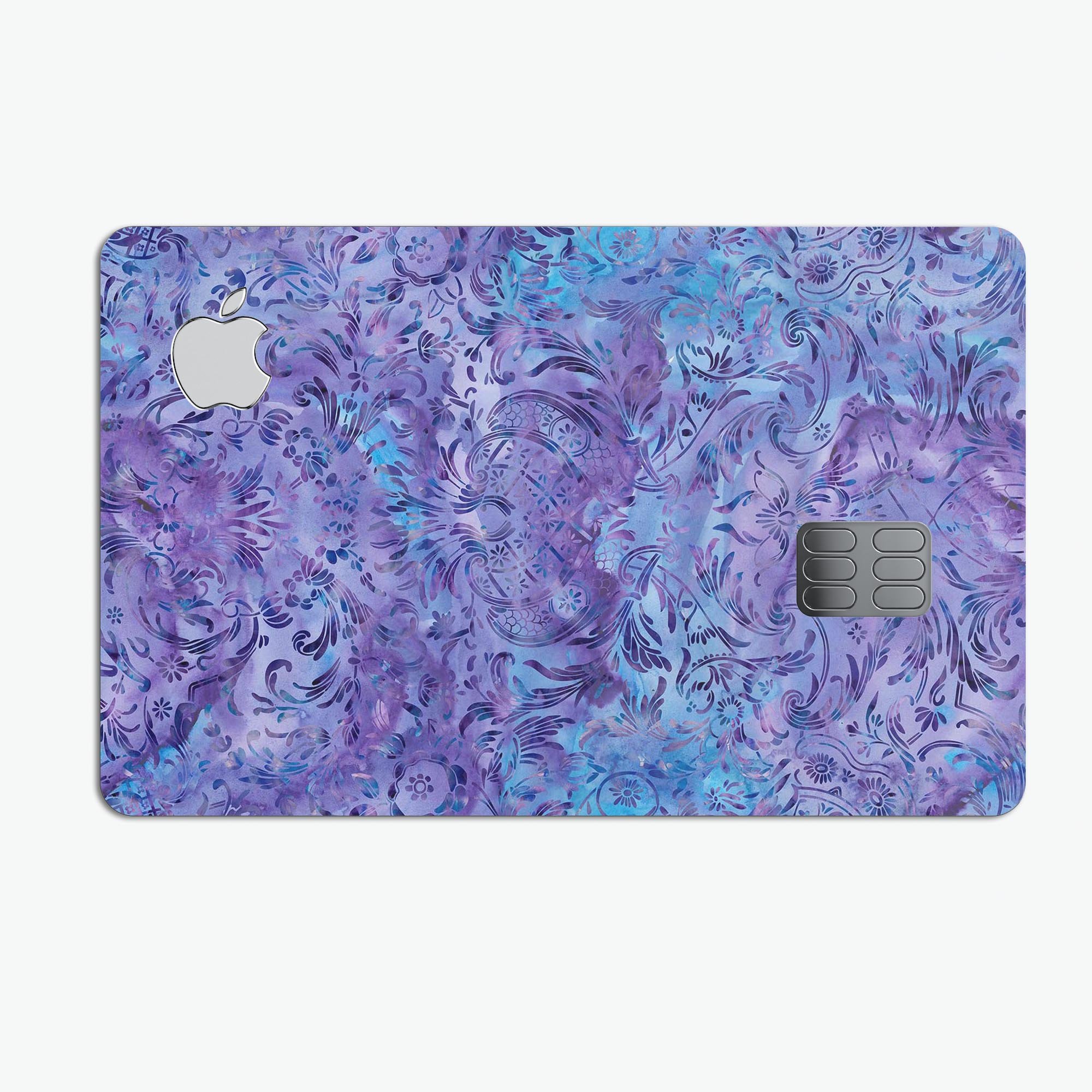 Purple Damask v2 Watercolor Pattern decal on an Apple Card, showcasing its elegant design and premium finish.
