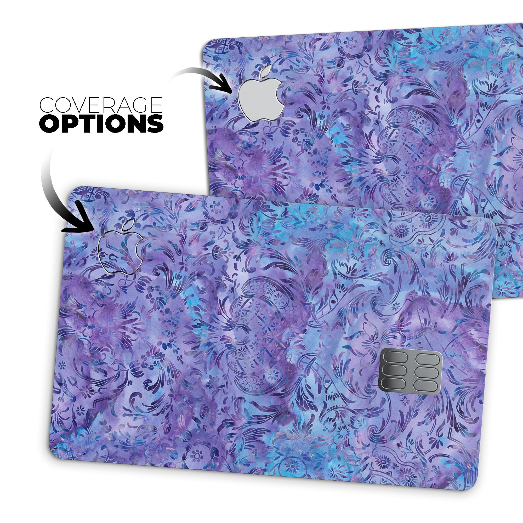 Purple Damask v2 Watercolor Pattern decal on an Apple Card, showcasing its elegant design and premium finish.