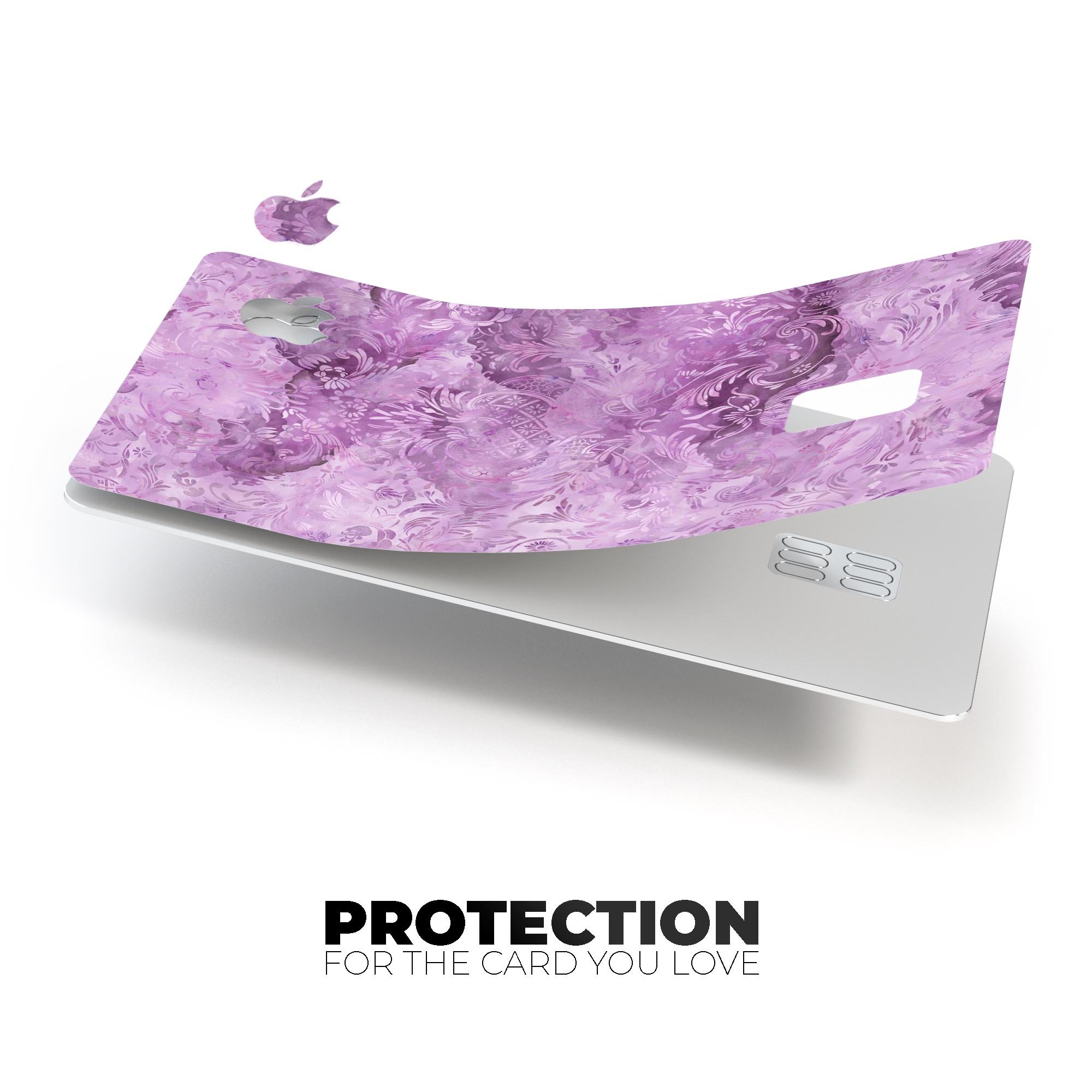 Purple Damask v2 Watercolor Pattern decal on an Apple Card, showcasing its vibrant design and premium quality.