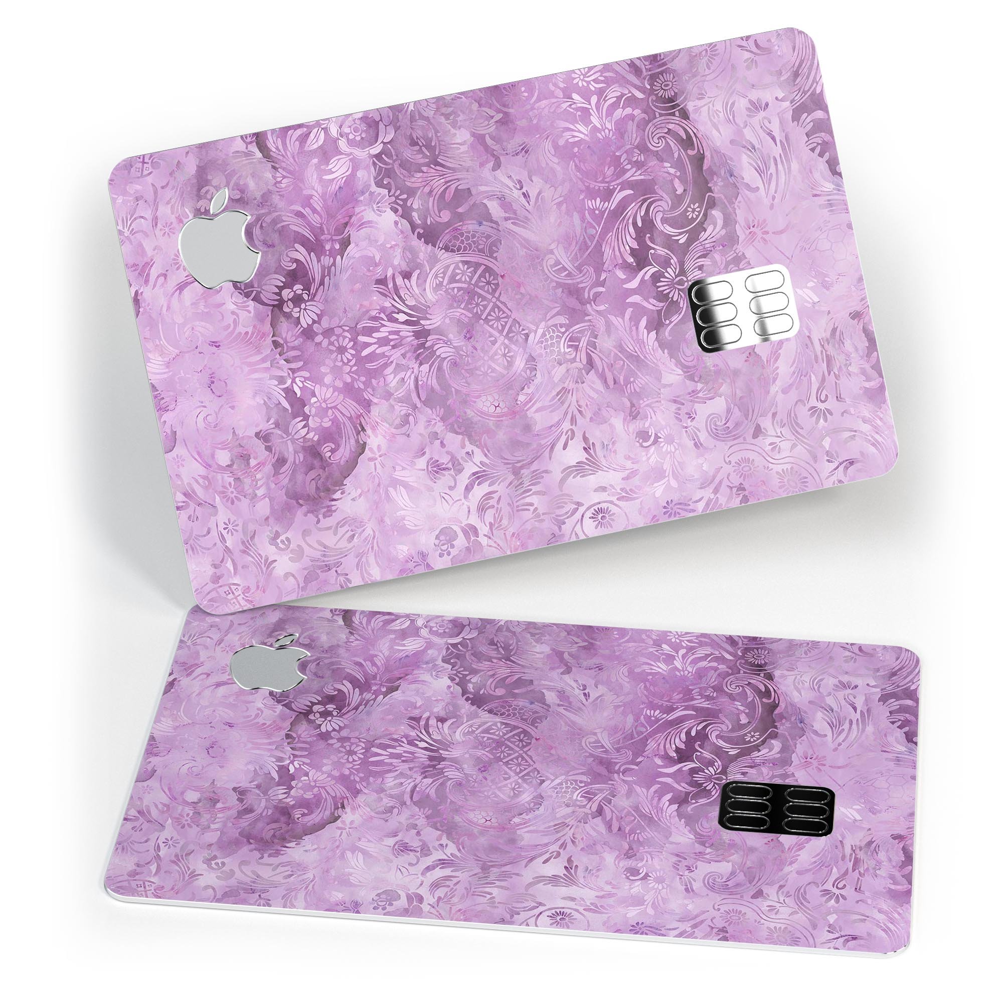 Purple Damask v2 Watercolor Pattern decal on an Apple Card, showcasing its vibrant design and premium quality.