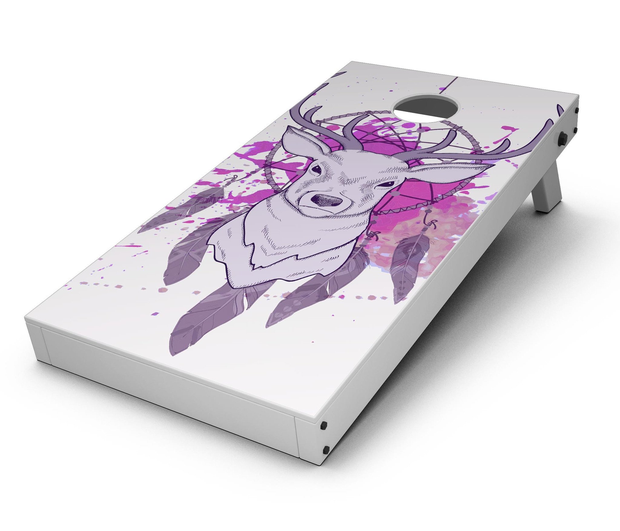Purple Deer Runner DreamCatcher CornHole Board Skin Decal Kit featuring vibrant colors and intricate design for custom Cornhole boards.