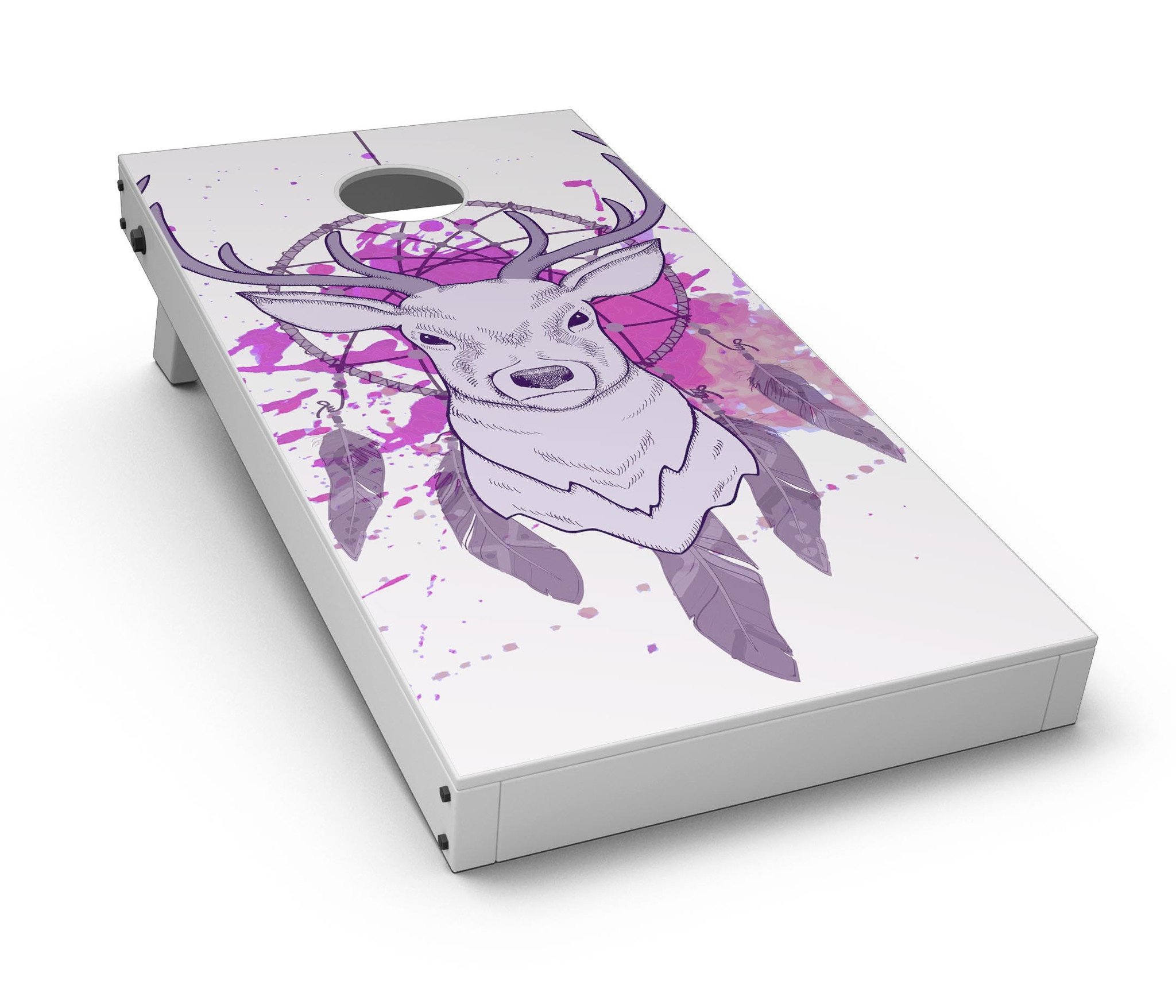Purple Deer Runner DreamCatcher CornHole Board Skin Decal Kit featuring vibrant colors and intricate design for custom Cornhole boards.