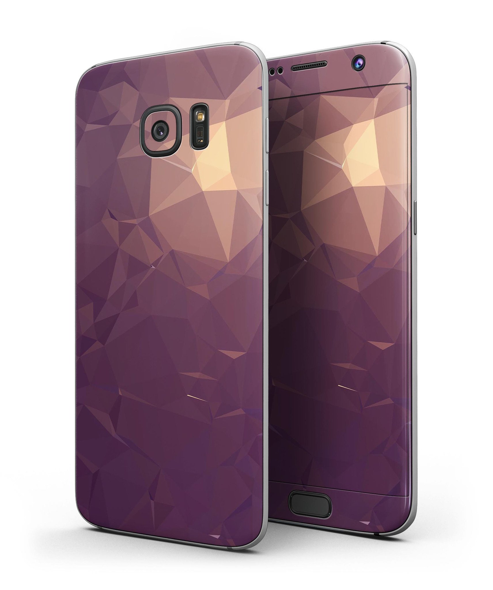 Purple Geometric V12 Full Body Skin-Kit for Samsung Galaxy S7 and S7 Edge, showcasing vibrant geometric patterns.