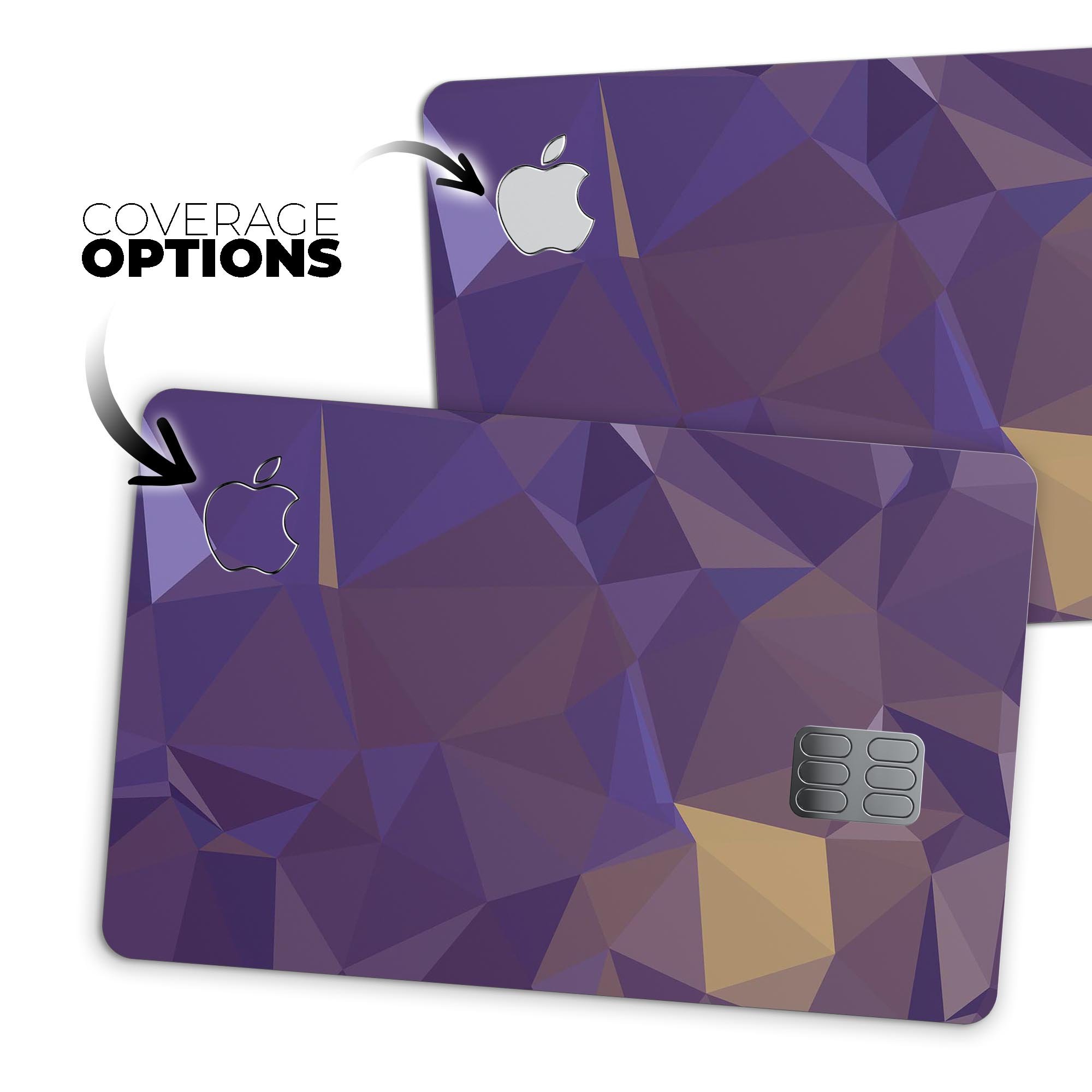 Purple Geometric V12 decal skin for Apple Card, showcasing a vibrant geometric design and premium vinyl material.