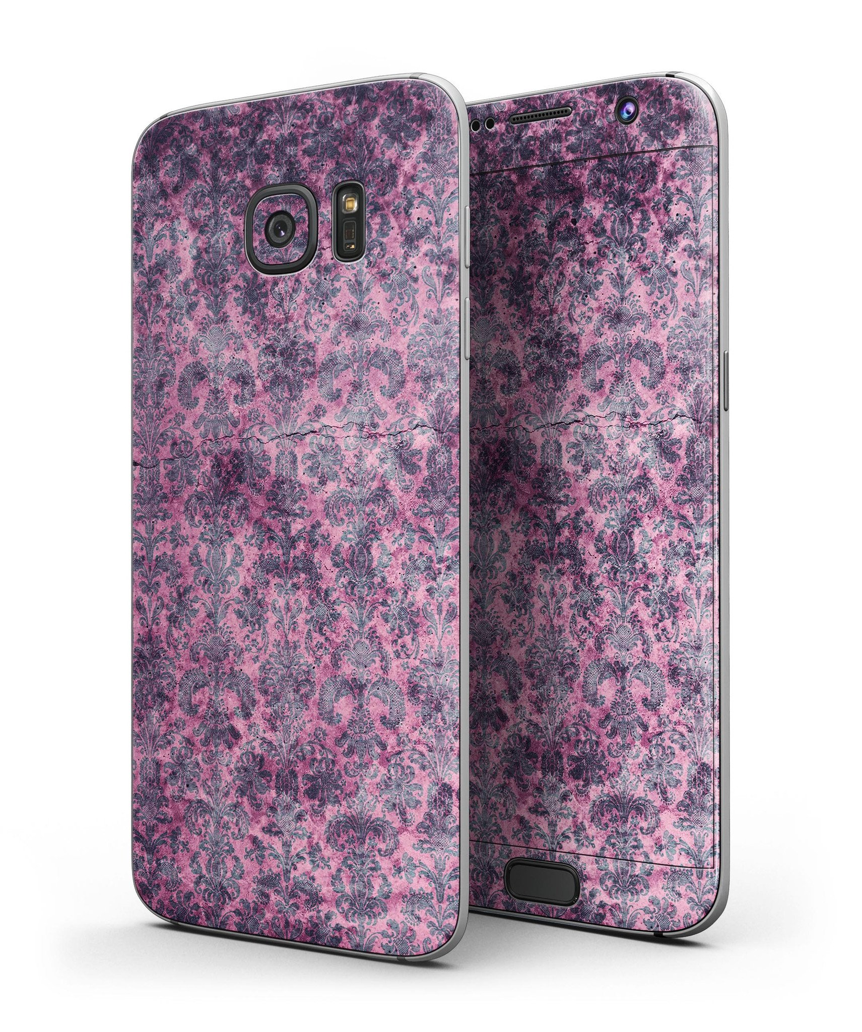 Purple Geometric V18 Full Body Skin-Kit for Samsung Galaxy S7, showcasing vibrant geometric patterns and premium vinyl material.