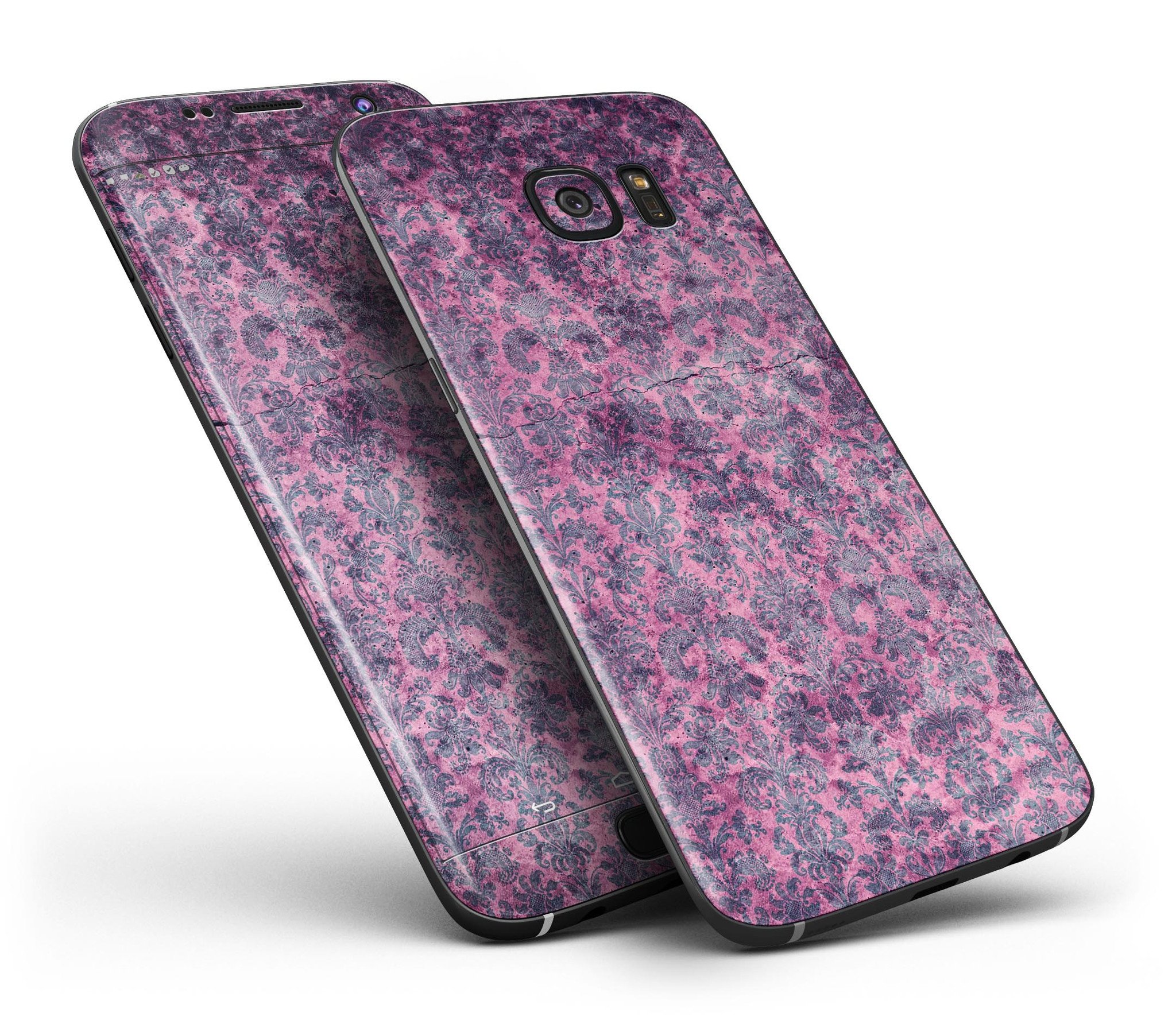 Purple Geometric V18 Full Body Skin-Kit for Samsung Galaxy S7, showcasing vibrant geometric patterns and premium vinyl material.