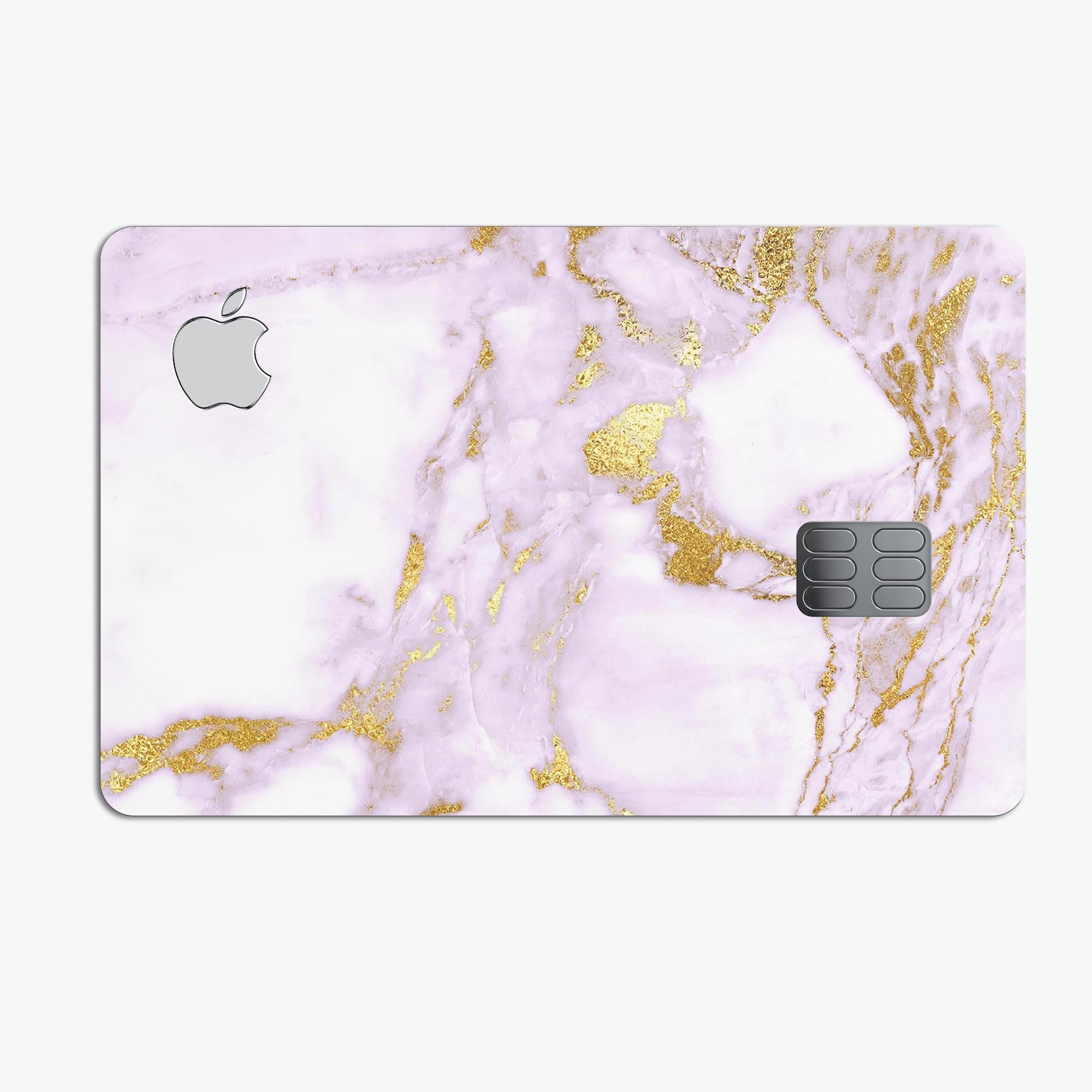 Purple Marble and Digital Gold Foil V8 decal on an Apple Card, showcasing its stylish design and premium quality.