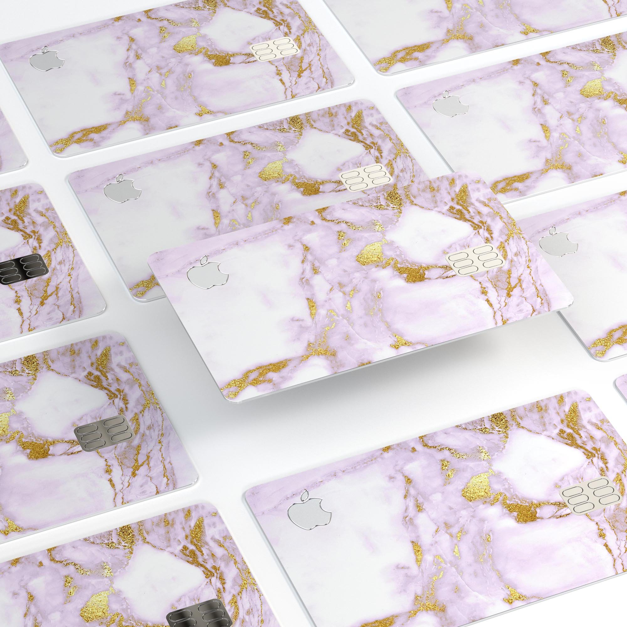 Purple Marble and Digital Gold Foil V8 decal on an Apple Card, showcasing its stylish design and premium quality.