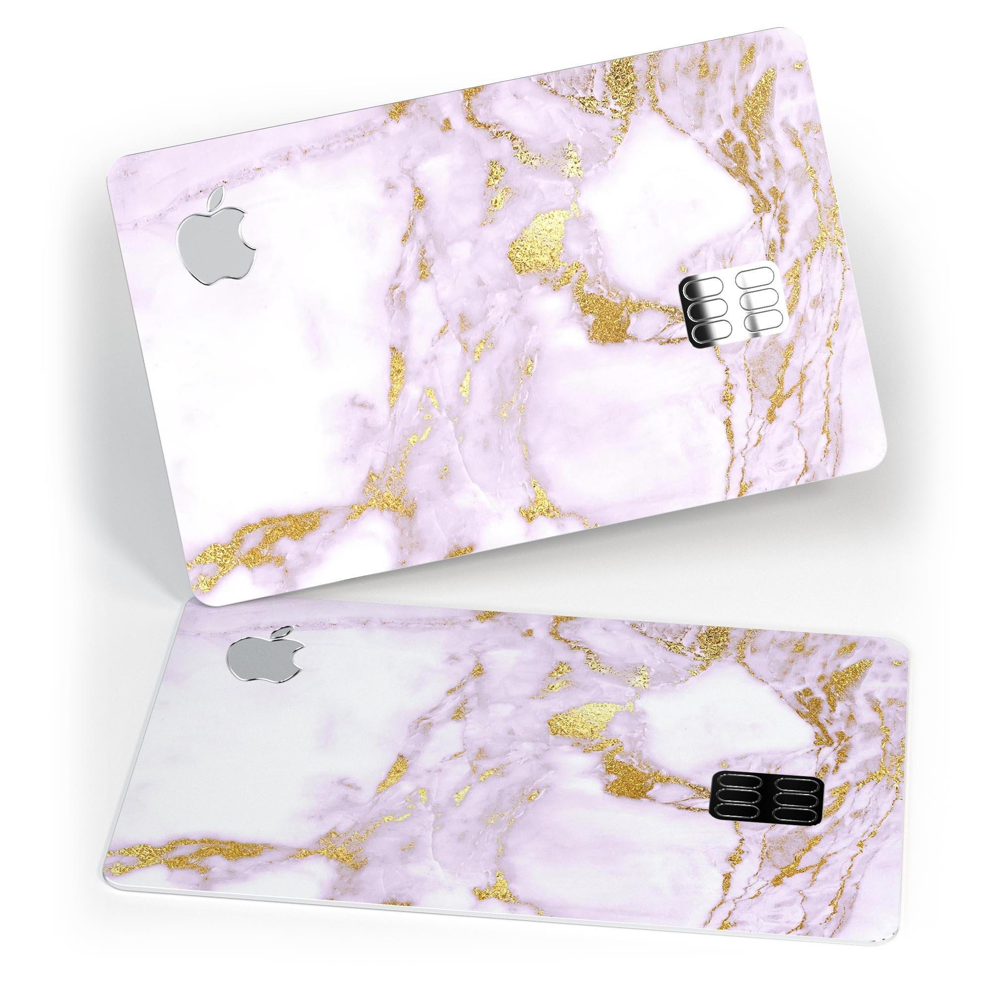 Purple Marble and Digital Gold Foil V8 decal on an Apple Card, showcasing its stylish design and premium quality.