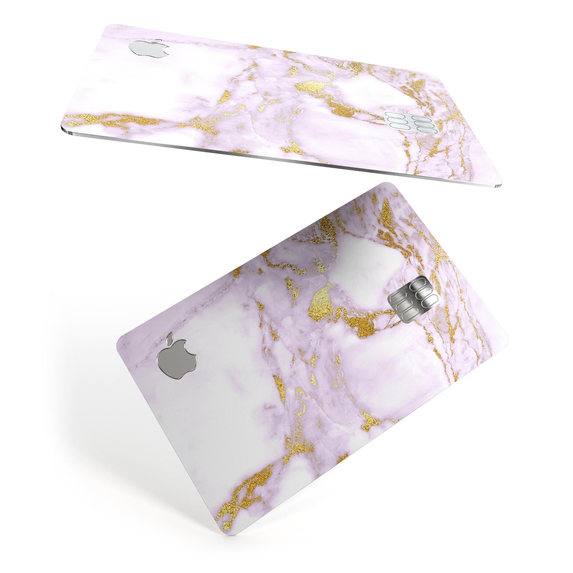 Purple Marble and Digital Gold Foil V8 decal on an Apple Card, showcasing its stylish design and premium quality.